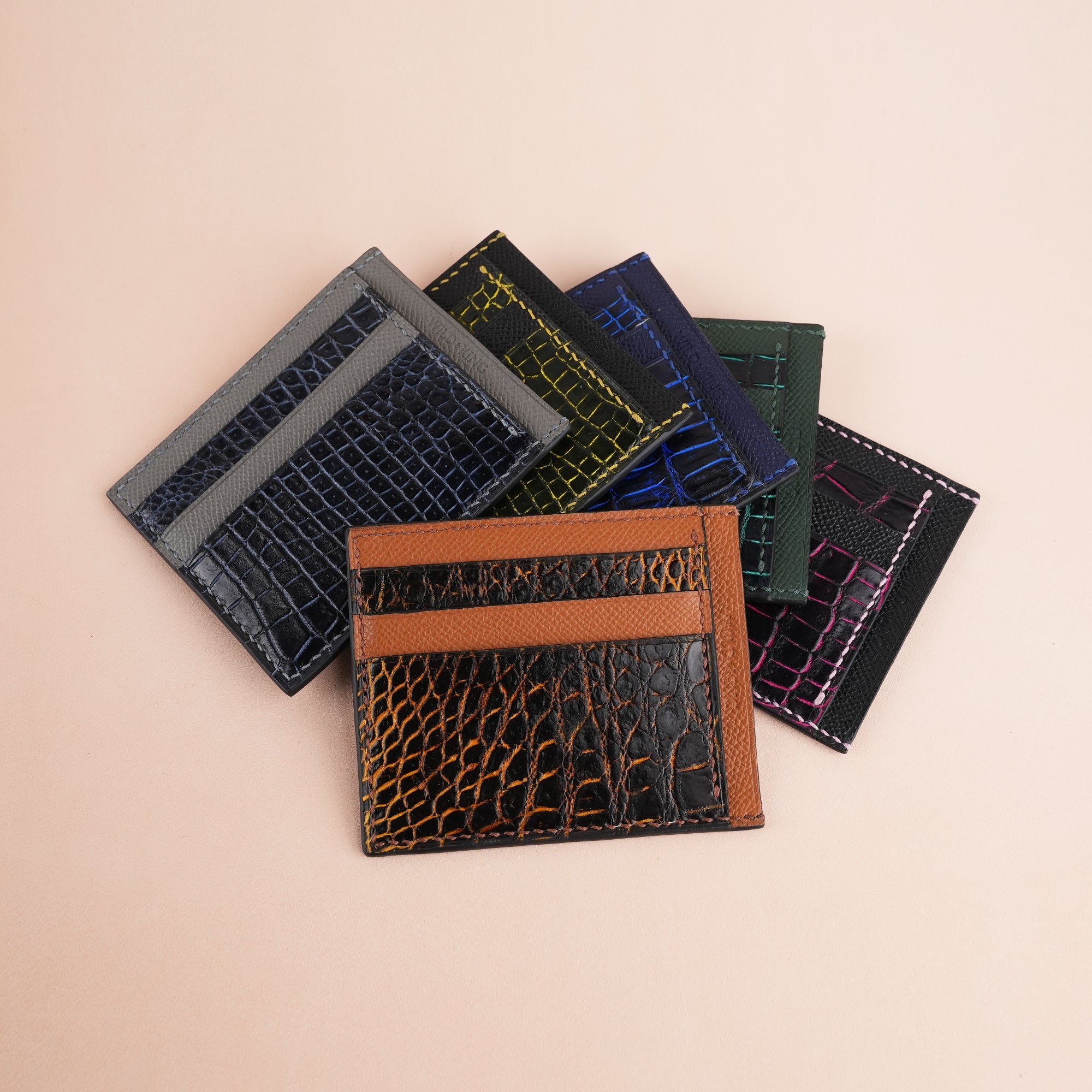 Alligator Leather Card Holder - Lightning Pattern