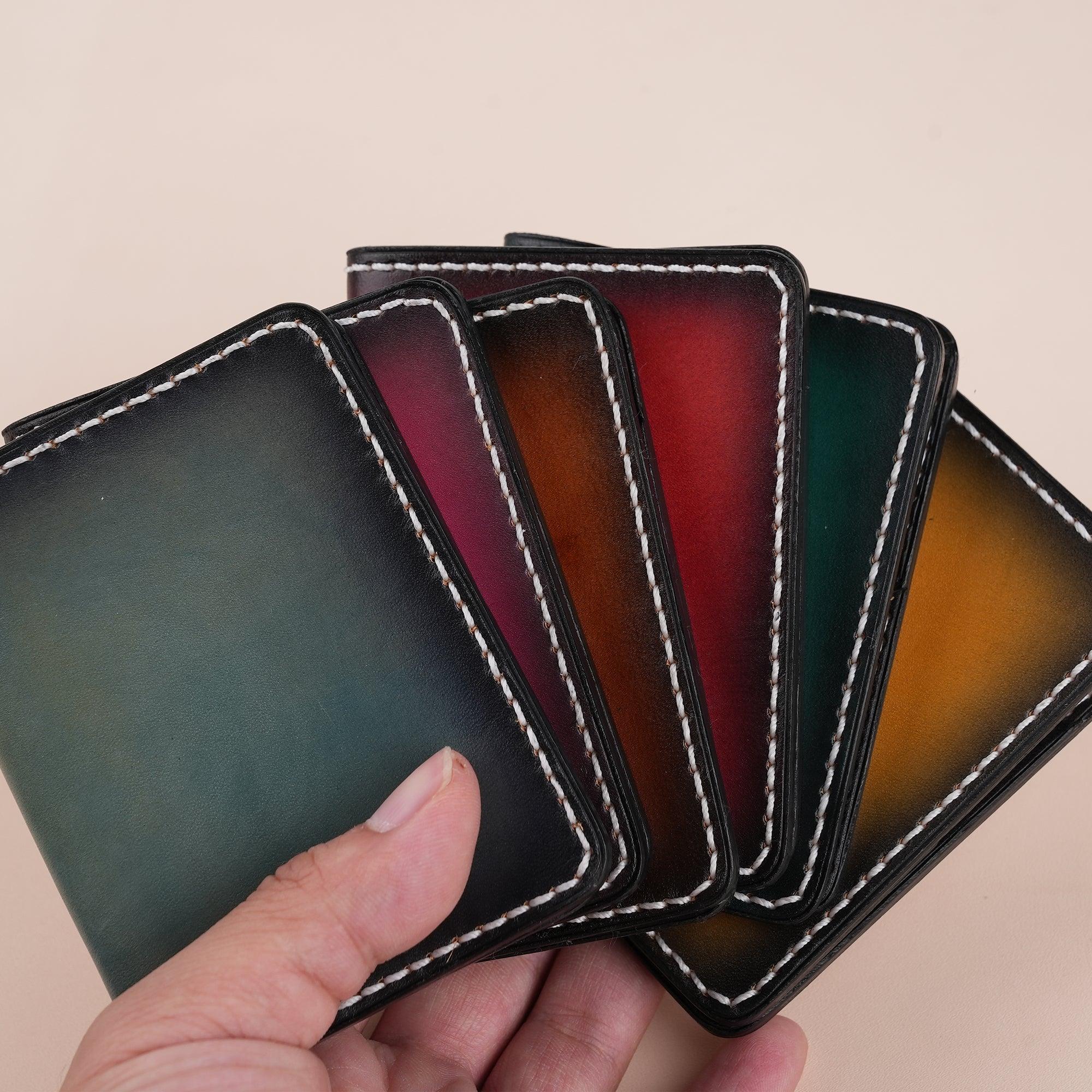 Minimalist Leather Bifold Card Wallet - Patina Finish