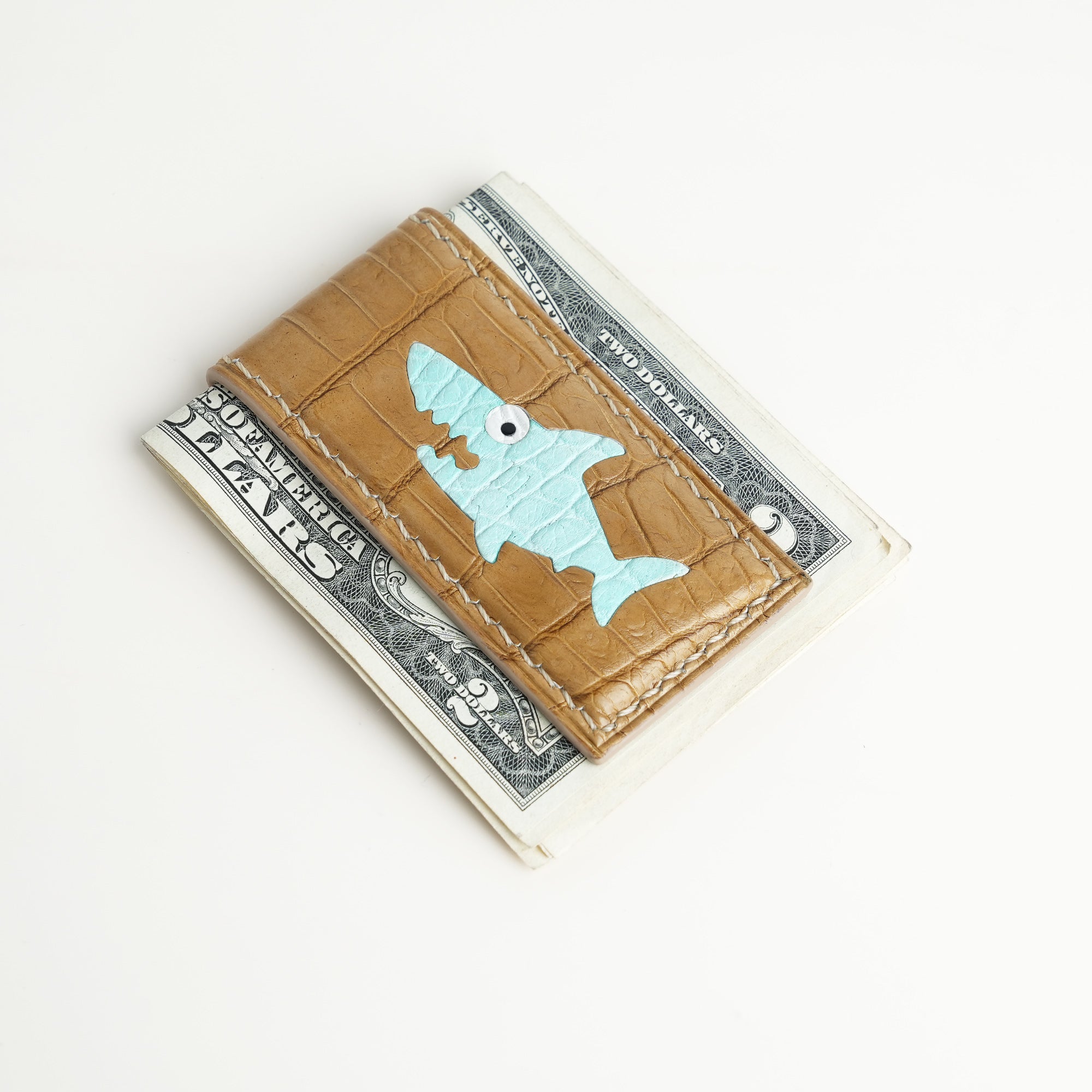 Beige Alligator Leather Money Clip - Baby Shark