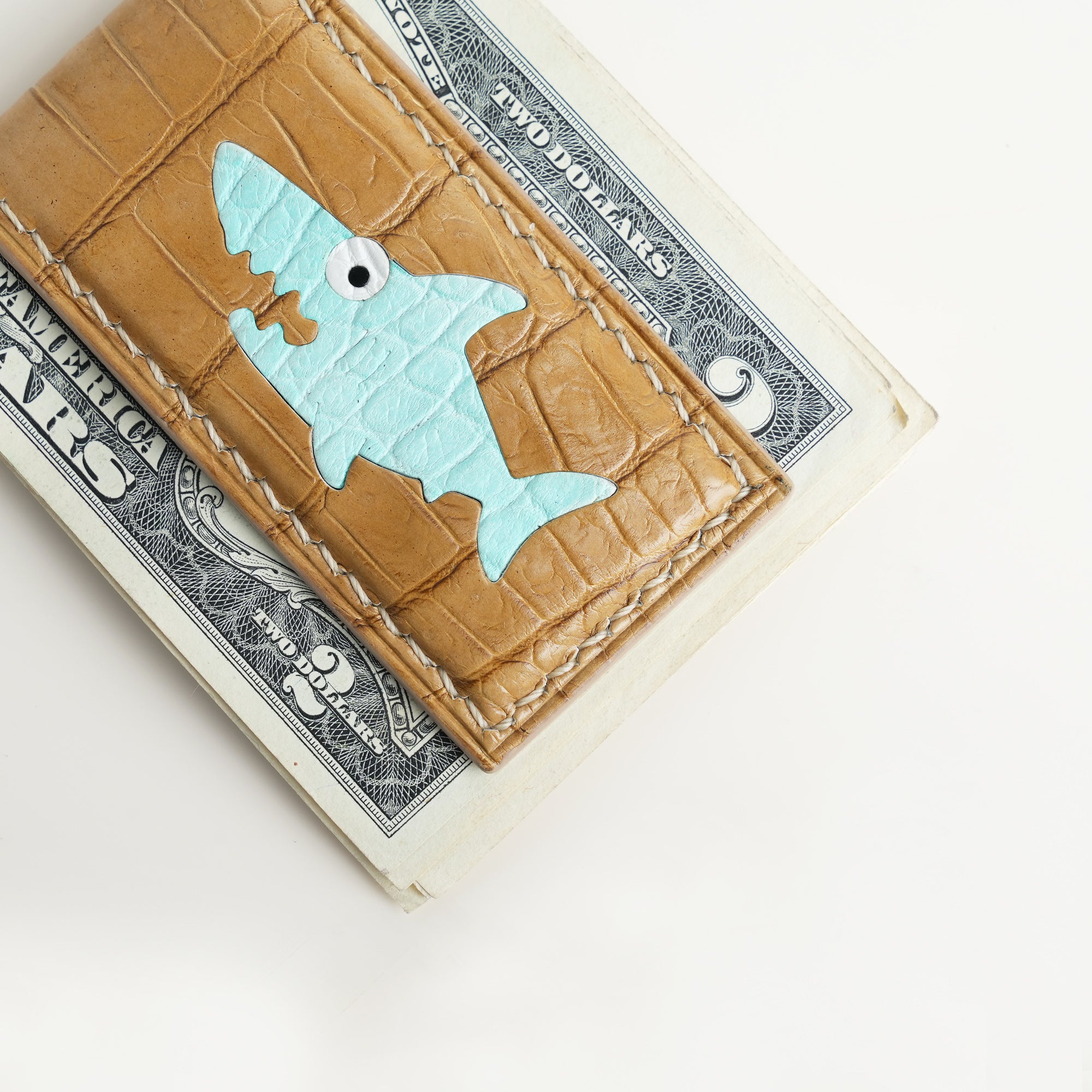 Beige Alligator Leather Money Clip - Baby Shark