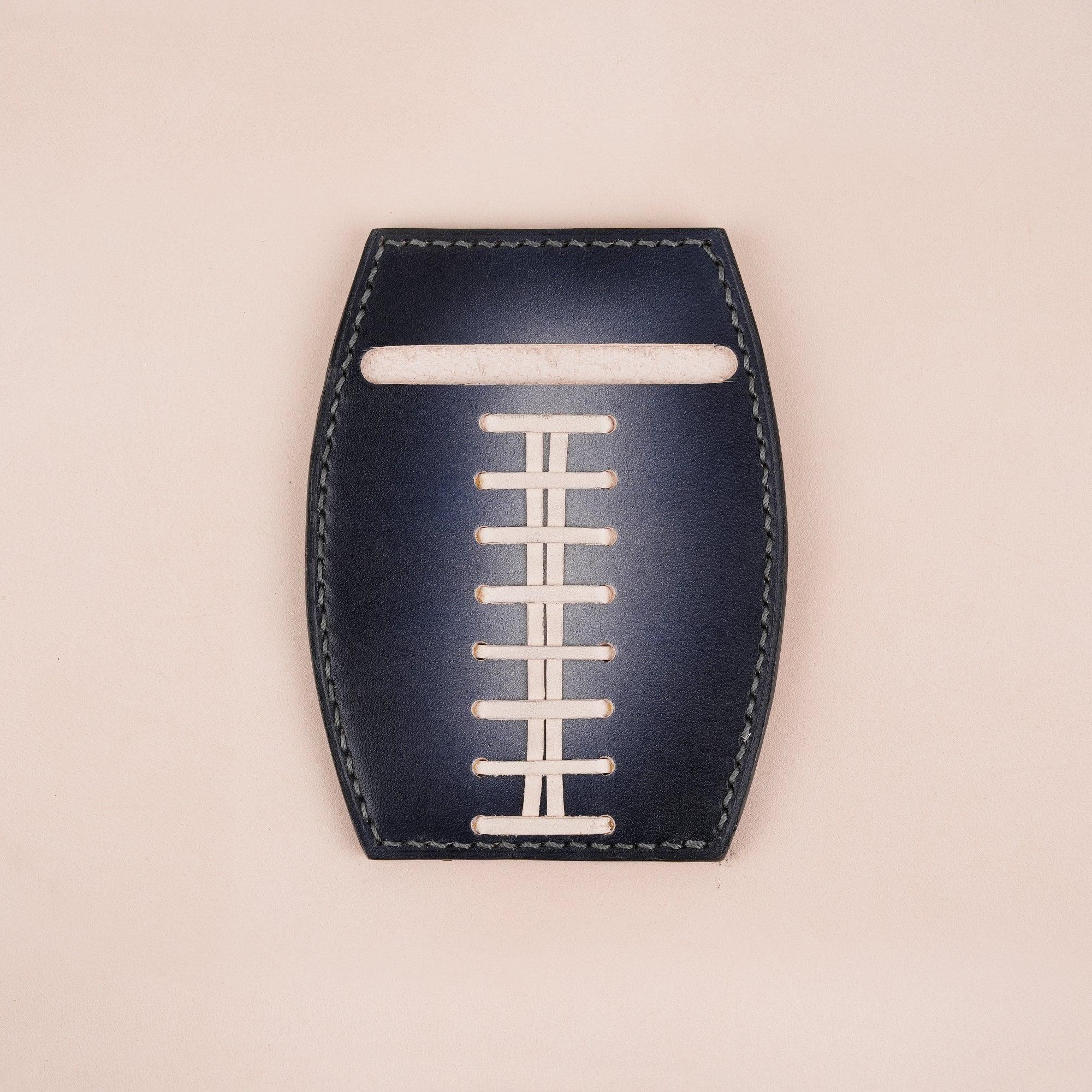 football card sleeve Minimalist Black Leather Card Holder American Football Design