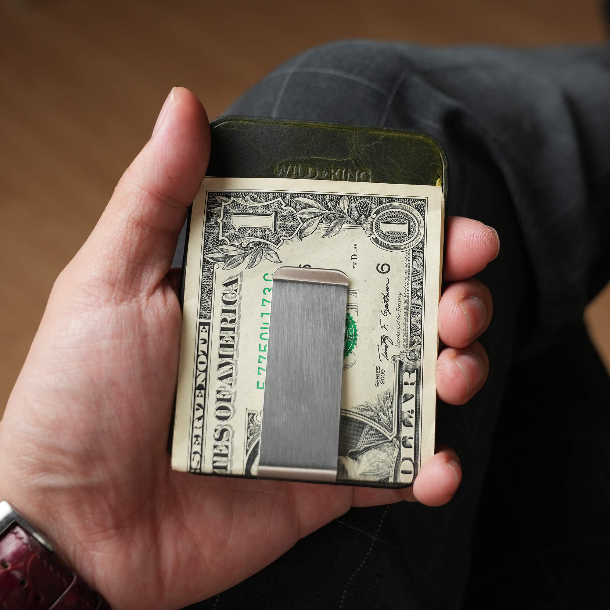 Olive Badalassi Carlo Waxed Leather Money Card Clip