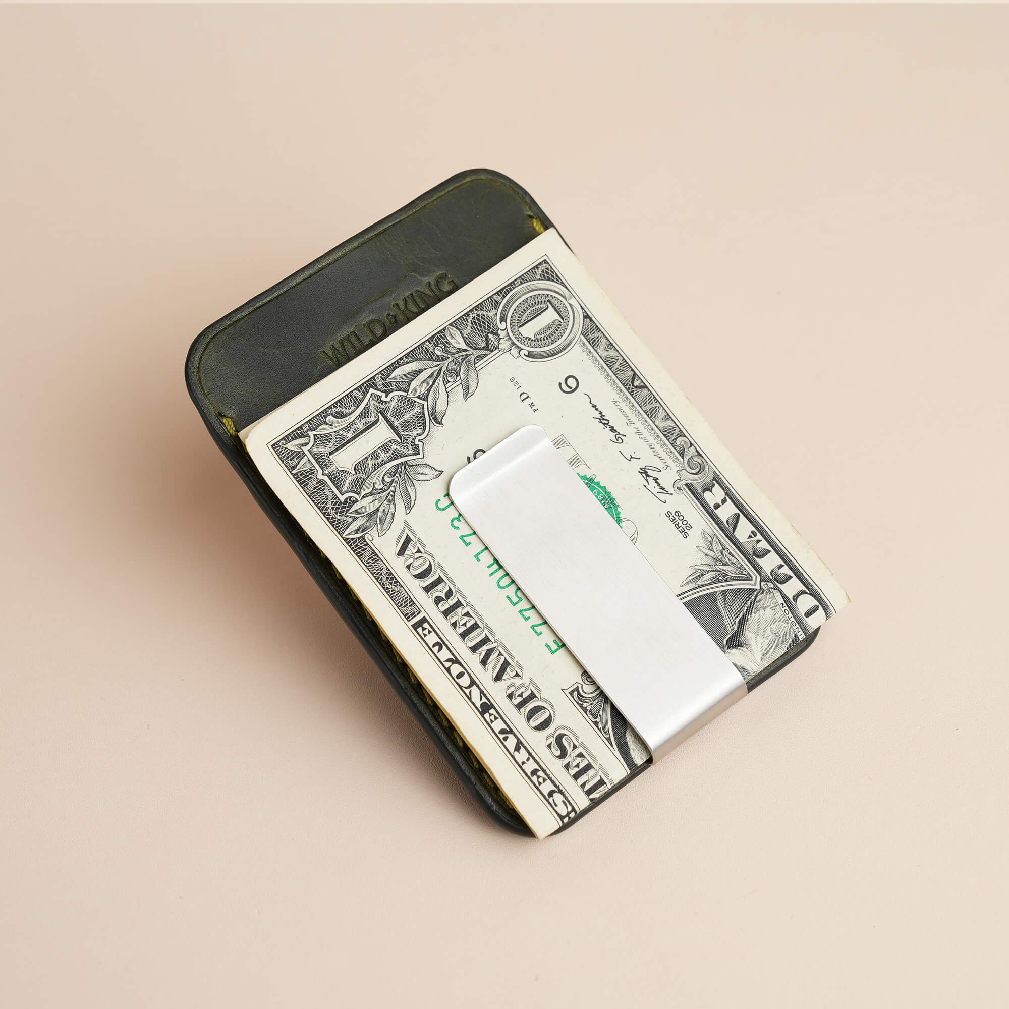 Olive Badalassi Carlo Waxed Leather Money Card Clip