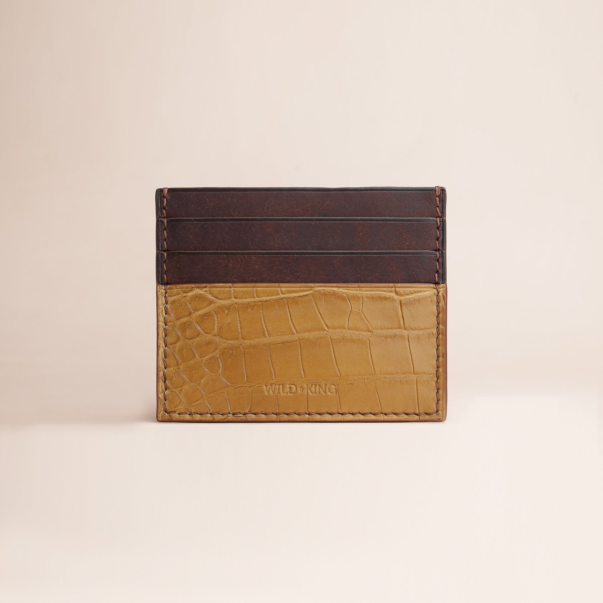 Beige Alligator mix Brown Pueblo Leather Card Holder
