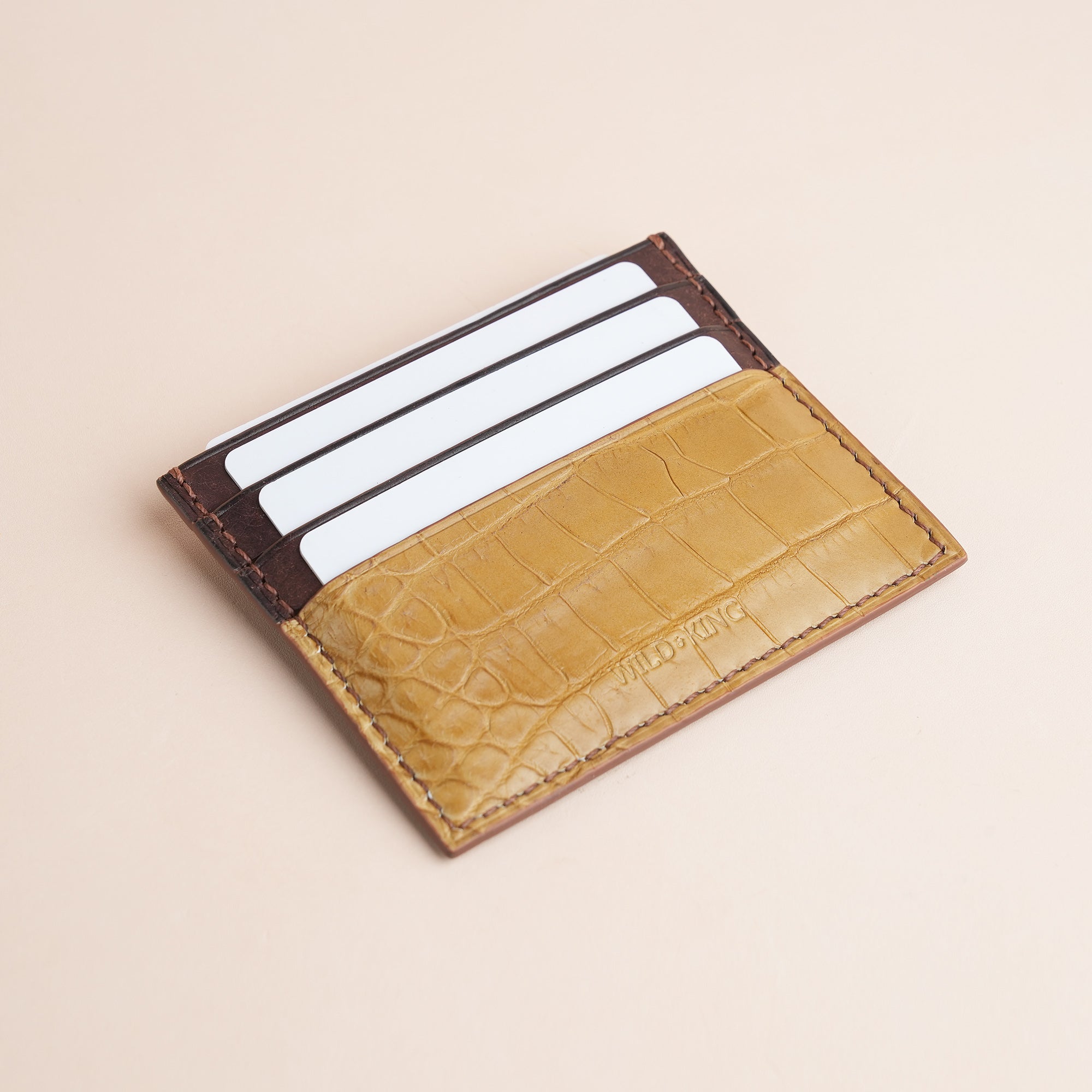 Beige Alligator mix Brown Pueblo Leather Card Holder