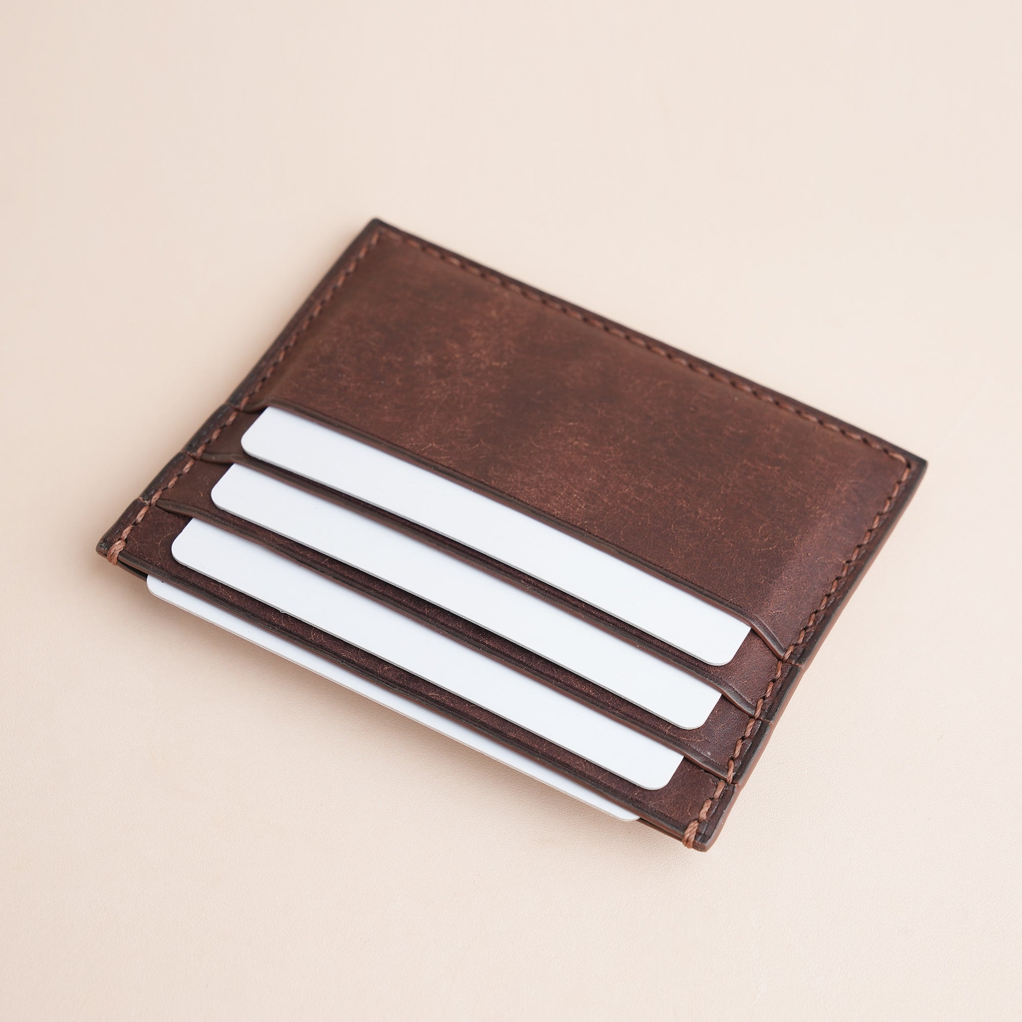 Beige Alligator mix Brown Pueblo Leather Card Holder
