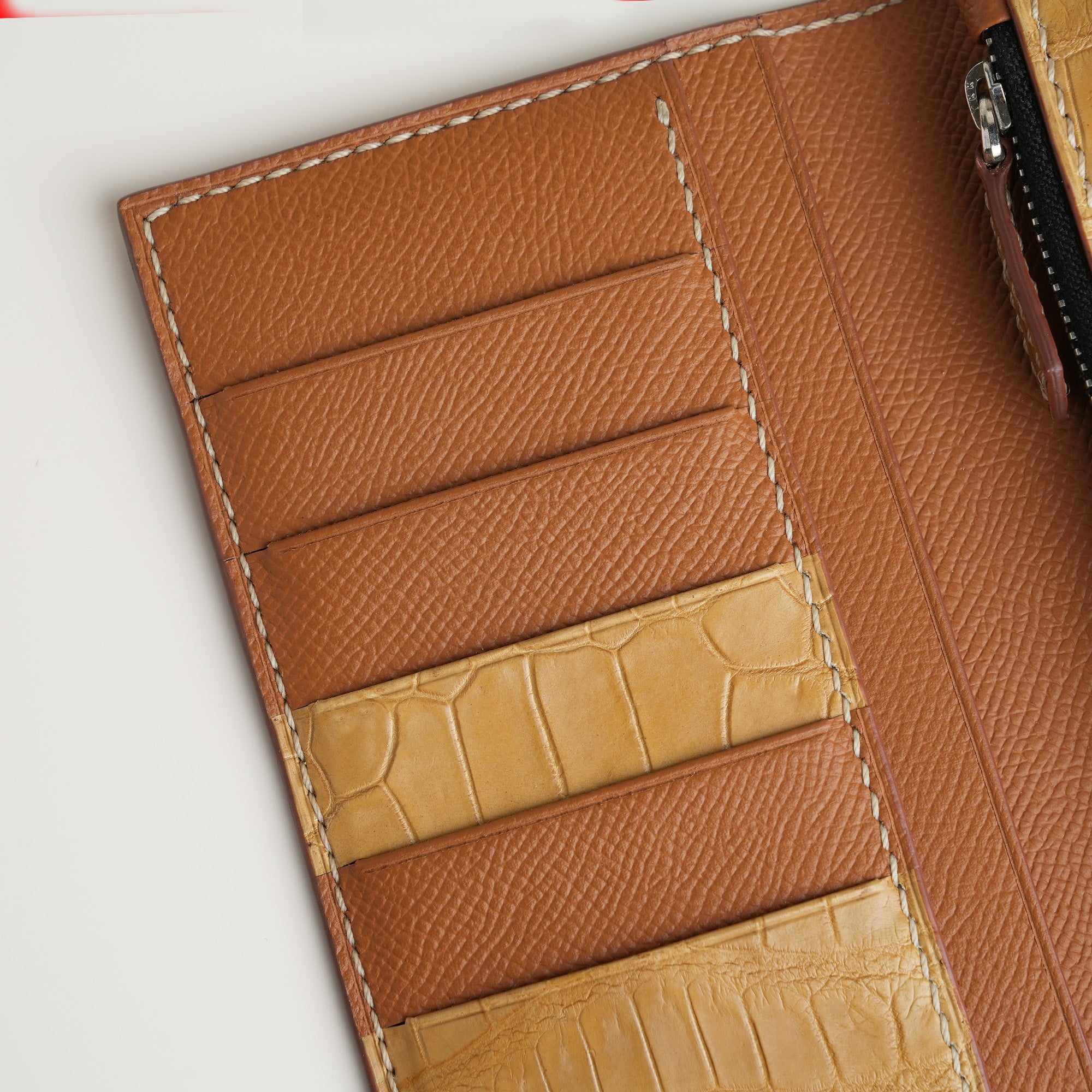 Beige Crocodile Leather Long Wallet