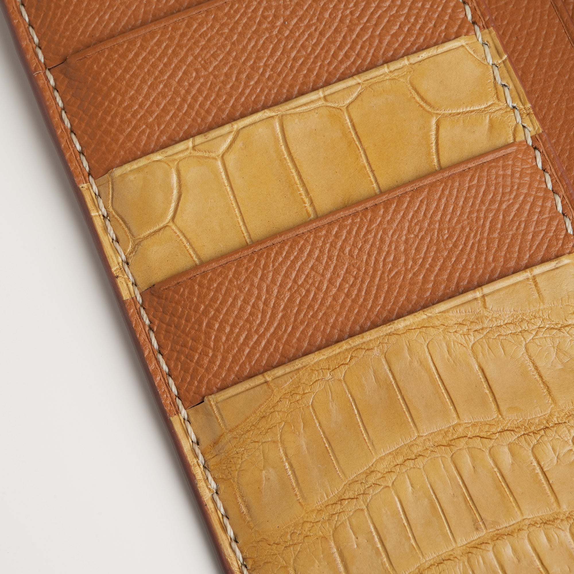 Beige Crocodile Leather Long Wallet