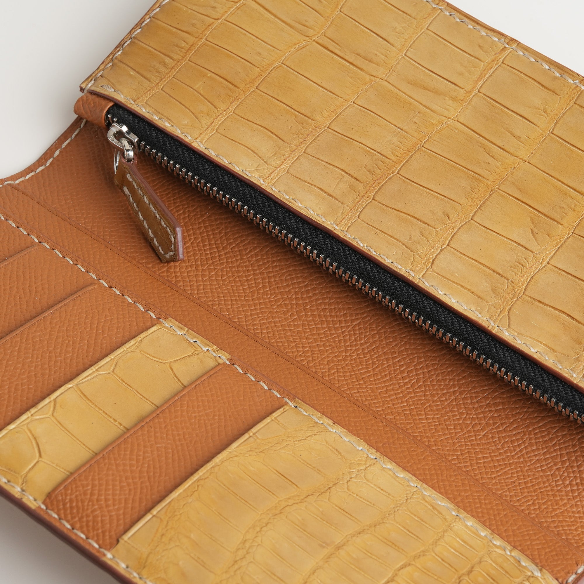 Beige Crocodile Leather Long Wallet