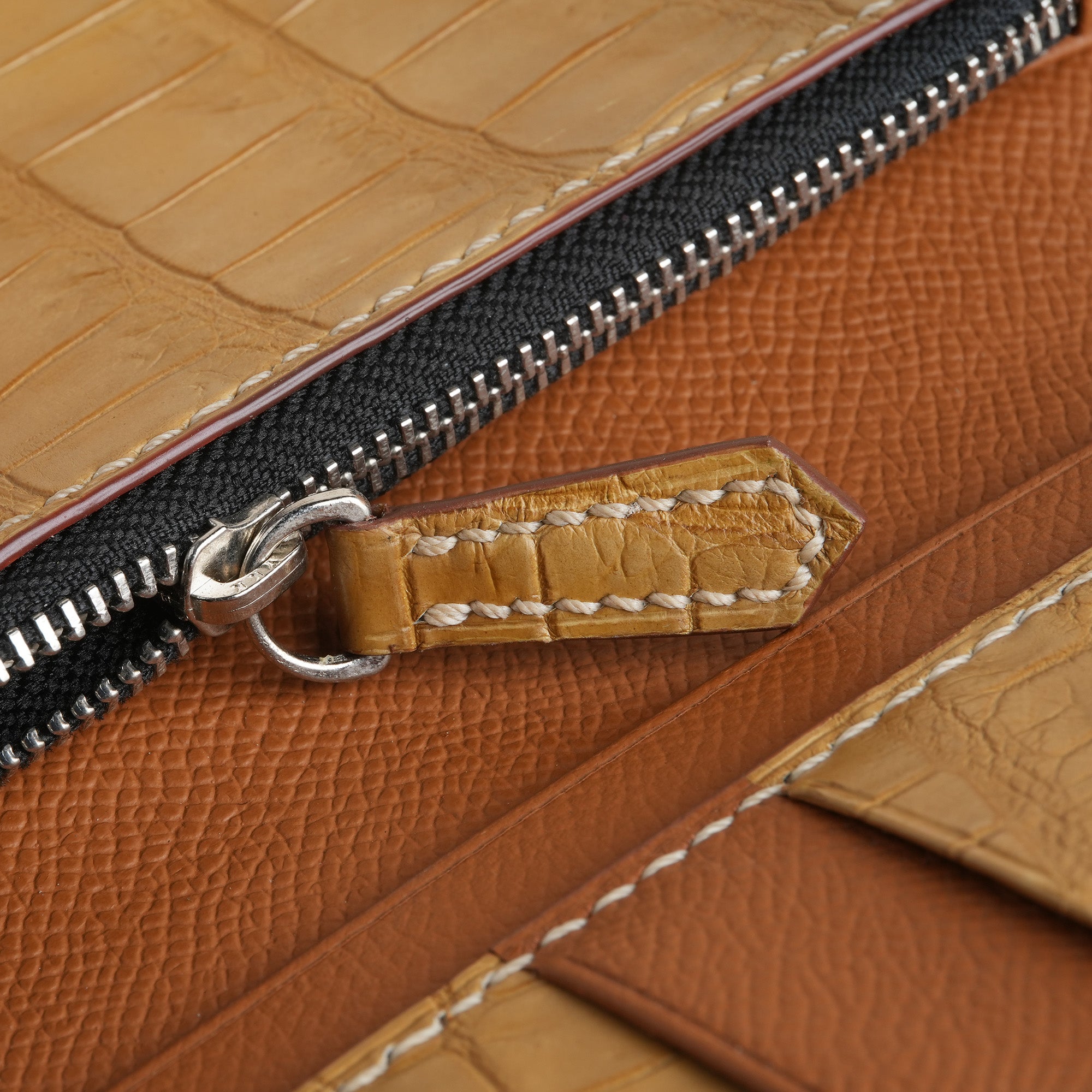 Beige Crocodile Leather Long Wallet