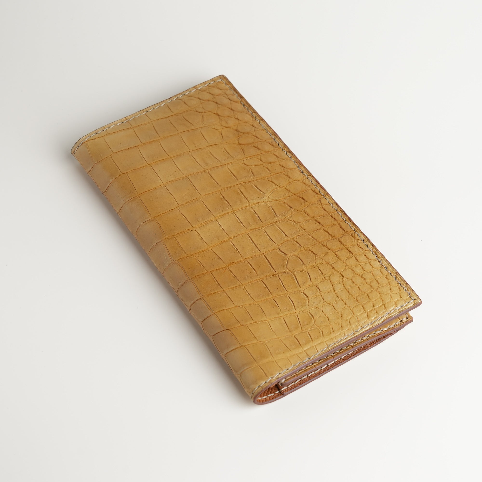 Beige Crocodile Leather Long Wallet