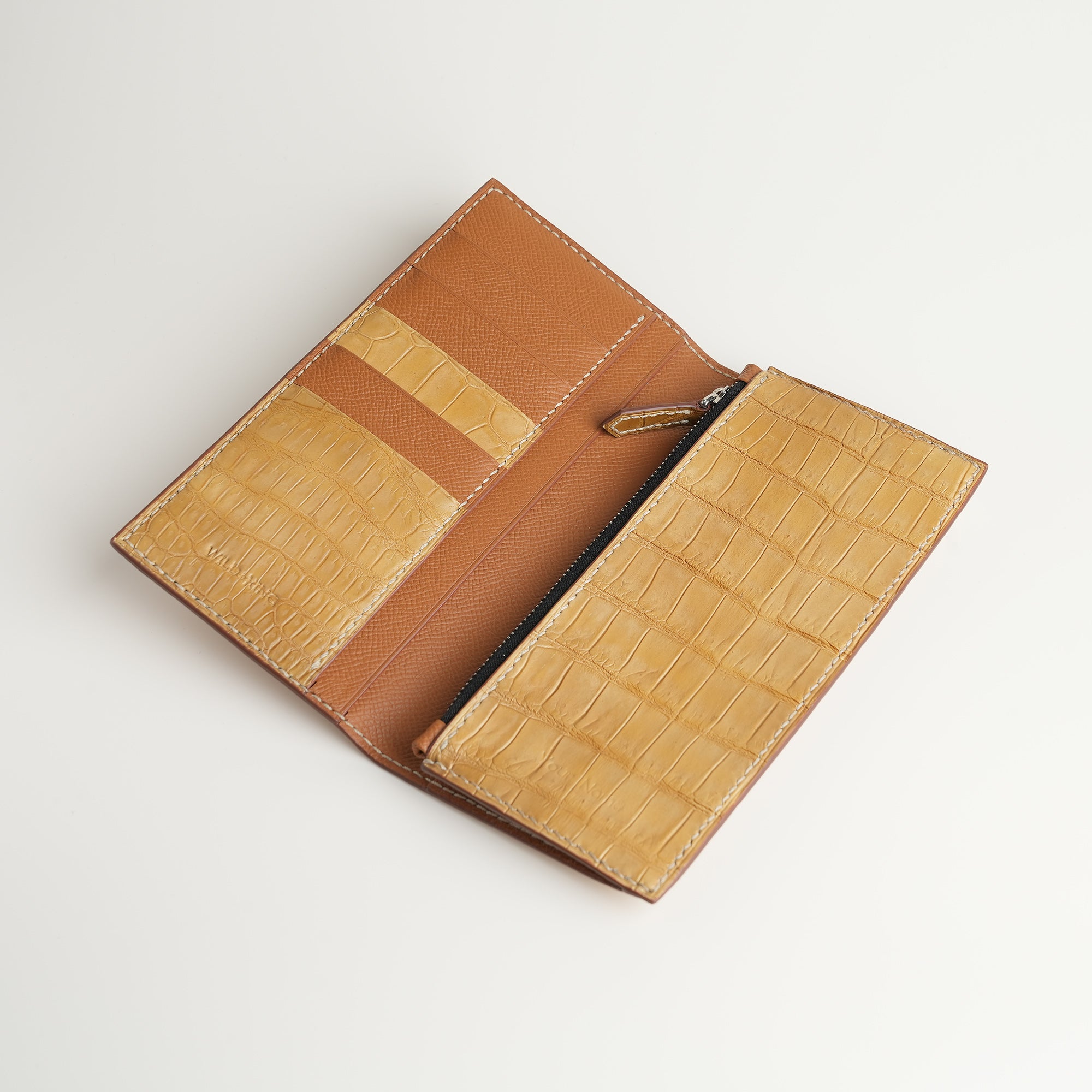 Beige Crocodile Leather Long Wallet