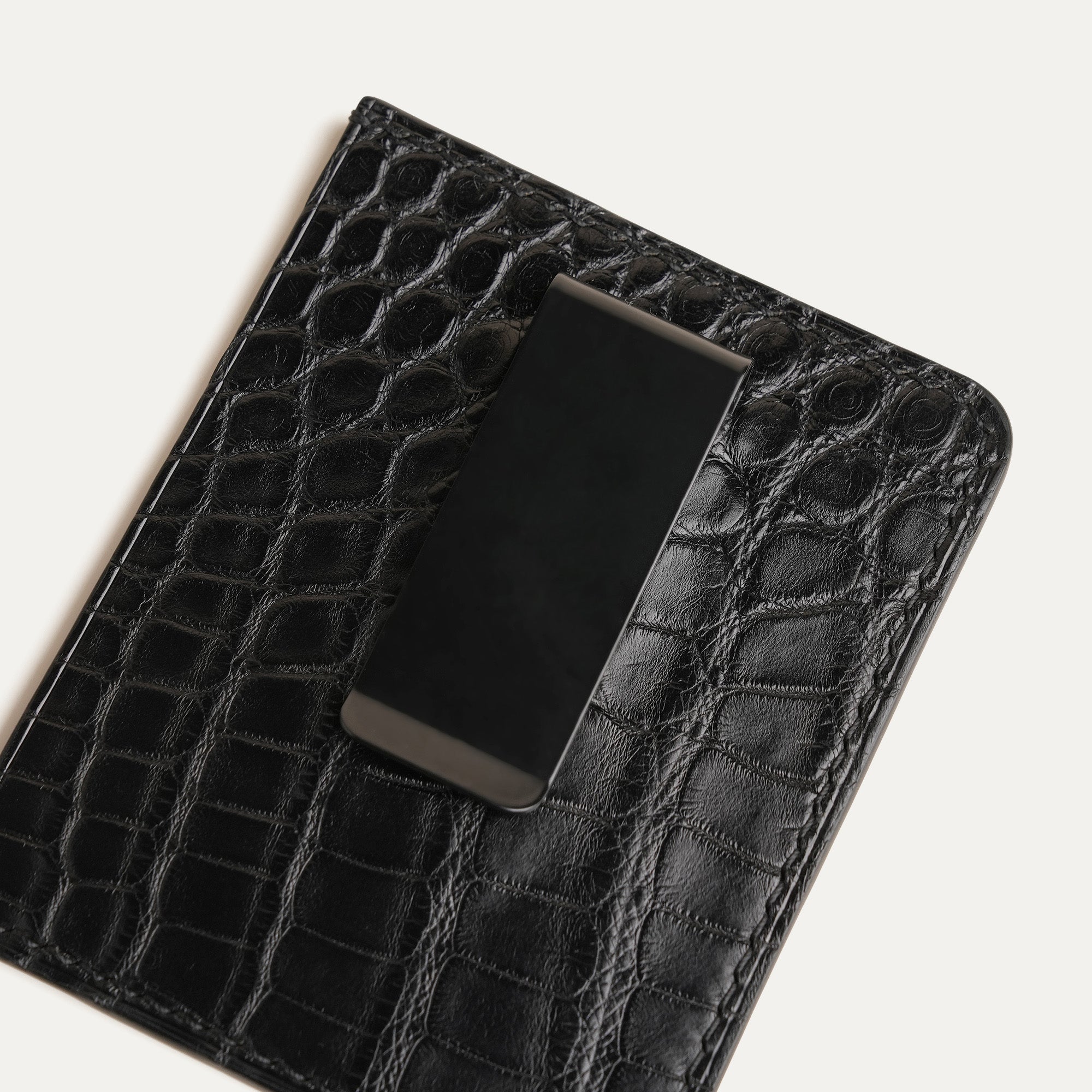 Black Alligator Leather Money Card Clip