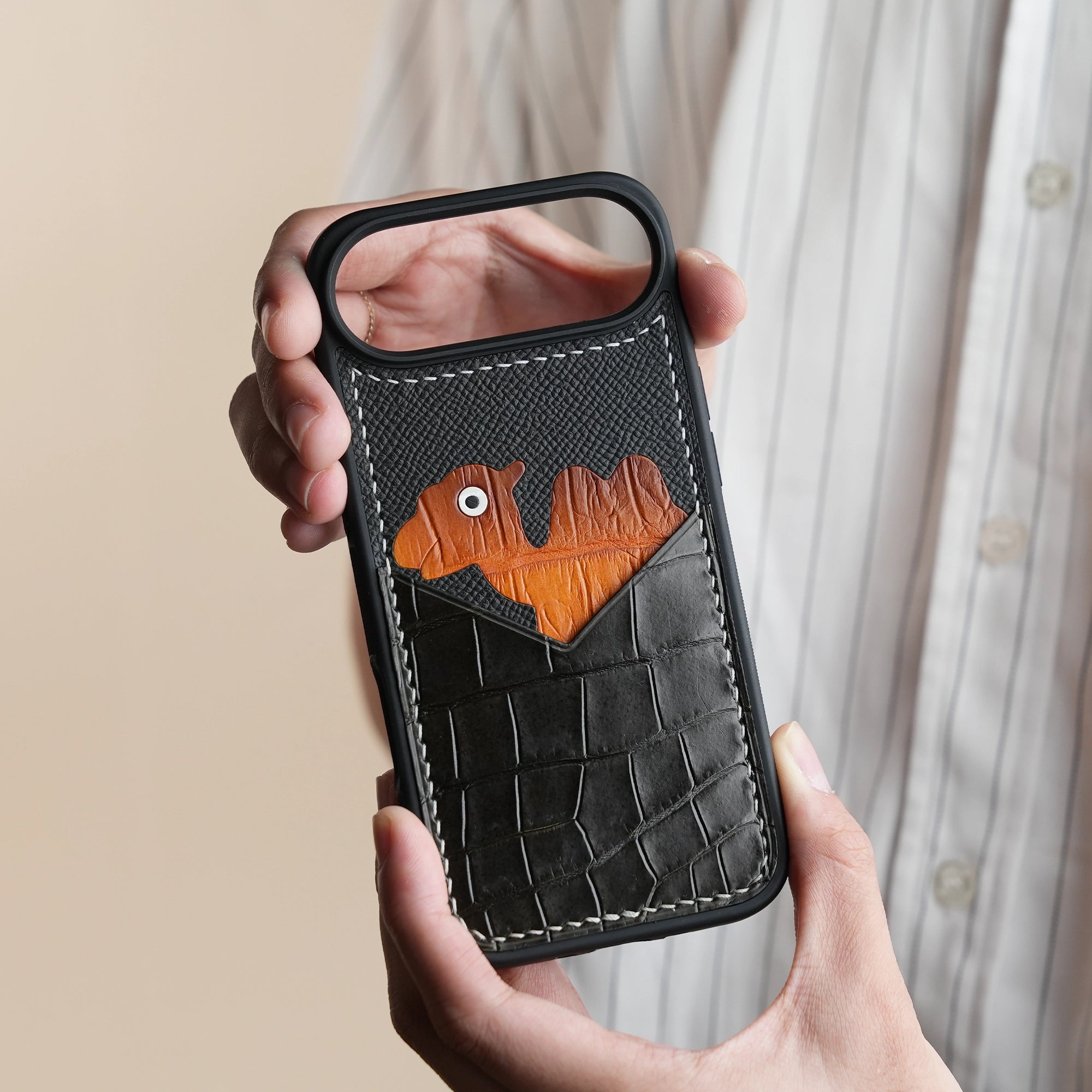 Black Crocodile Leather Iphone Case with Card Holder - Stupid Camelo