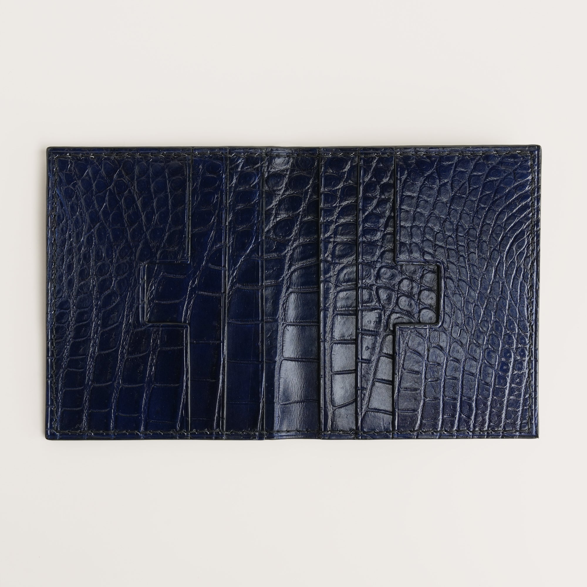 Black Double Hornback Mix Navy Crocodile Leather Bifold Card Holder