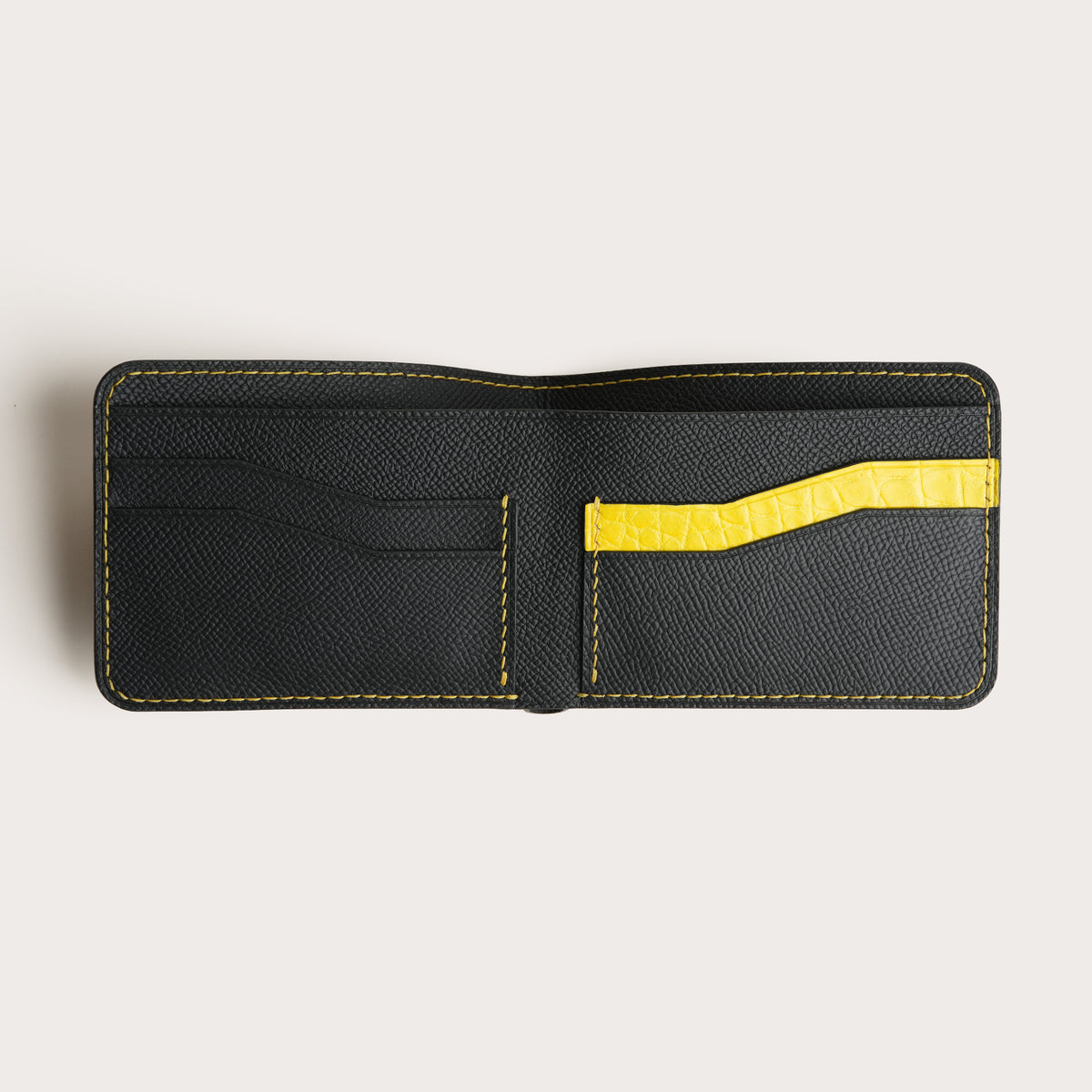 Black Epsom Leather Wing Bifold Wallet - Alligator Trim