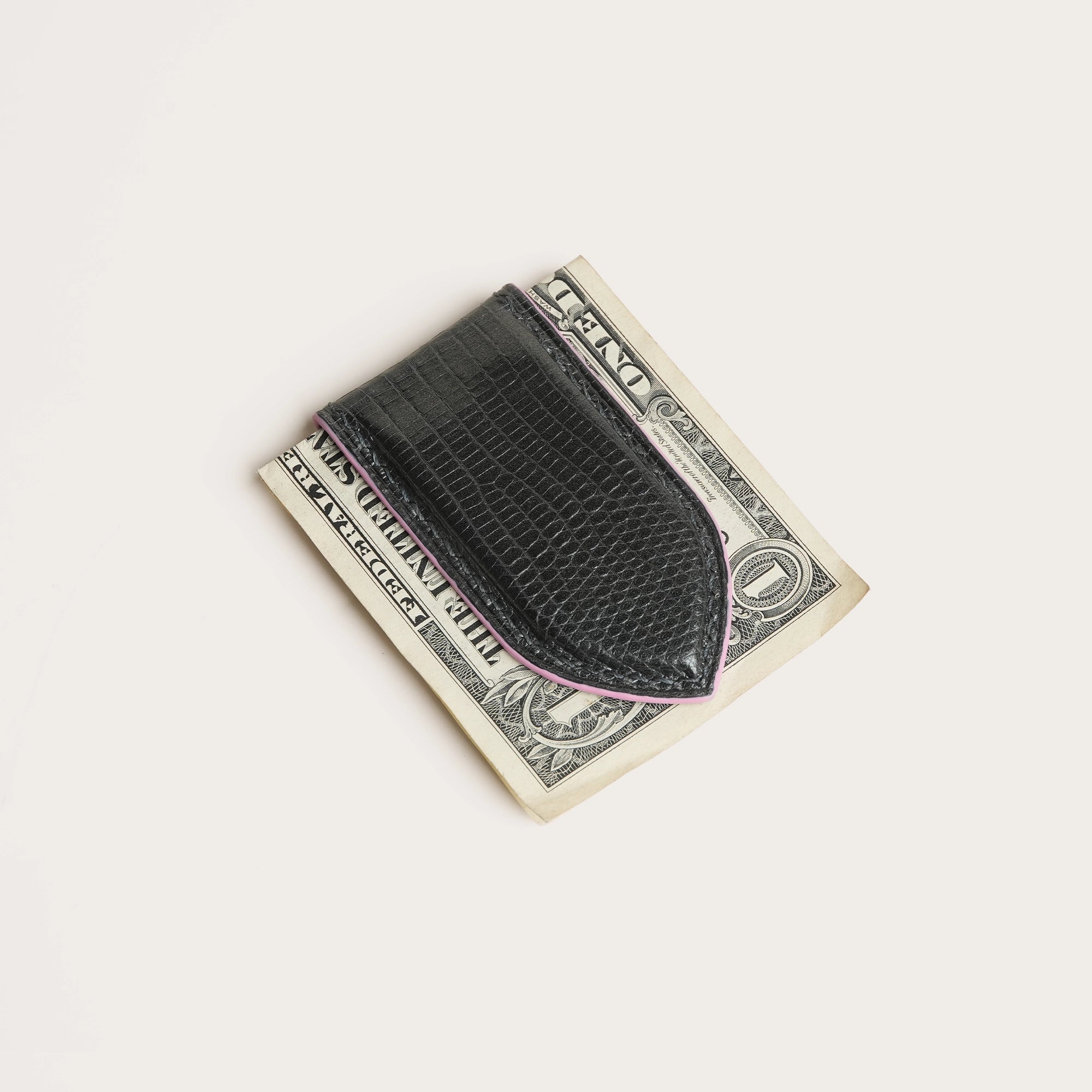 Black Lizard Leather Money Clip - Pointed Shape