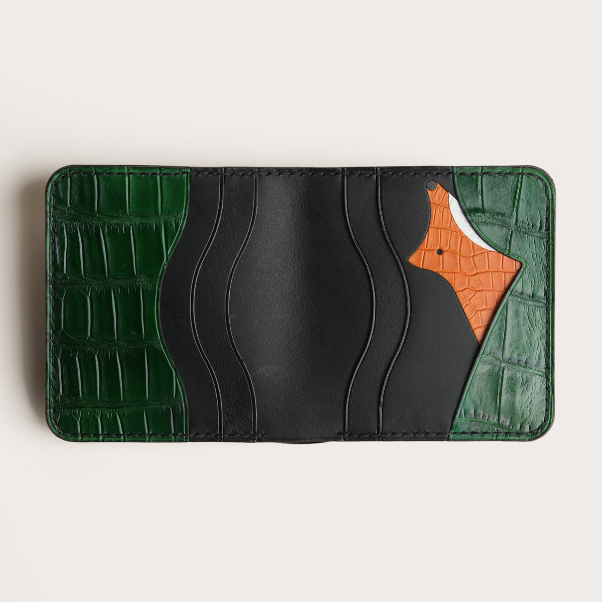 Black Lizard mix Alligator Leather Bifold Wallet - Fox Design