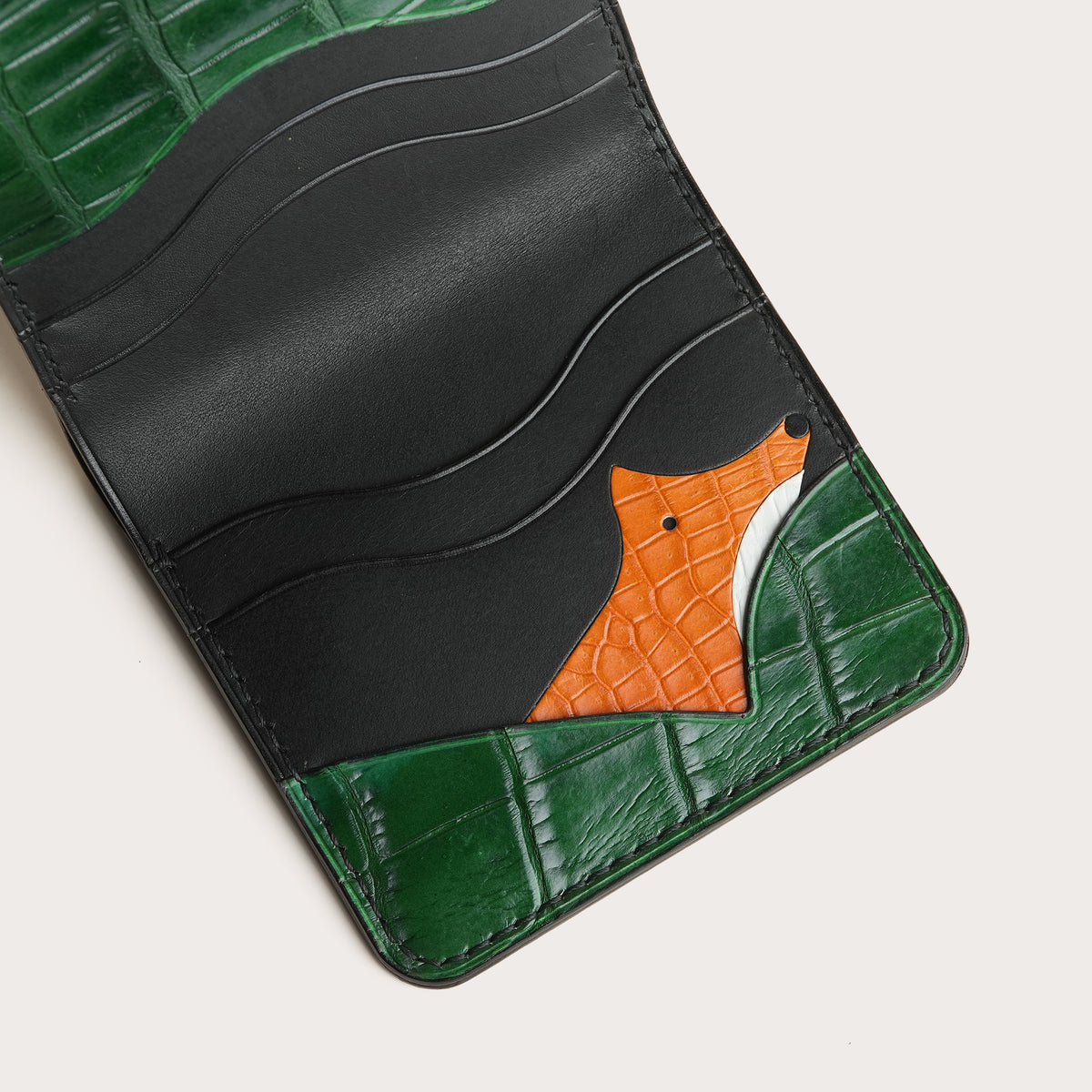 Black Lizard mix Alligator Leather Bifold Wallet - Fox Design