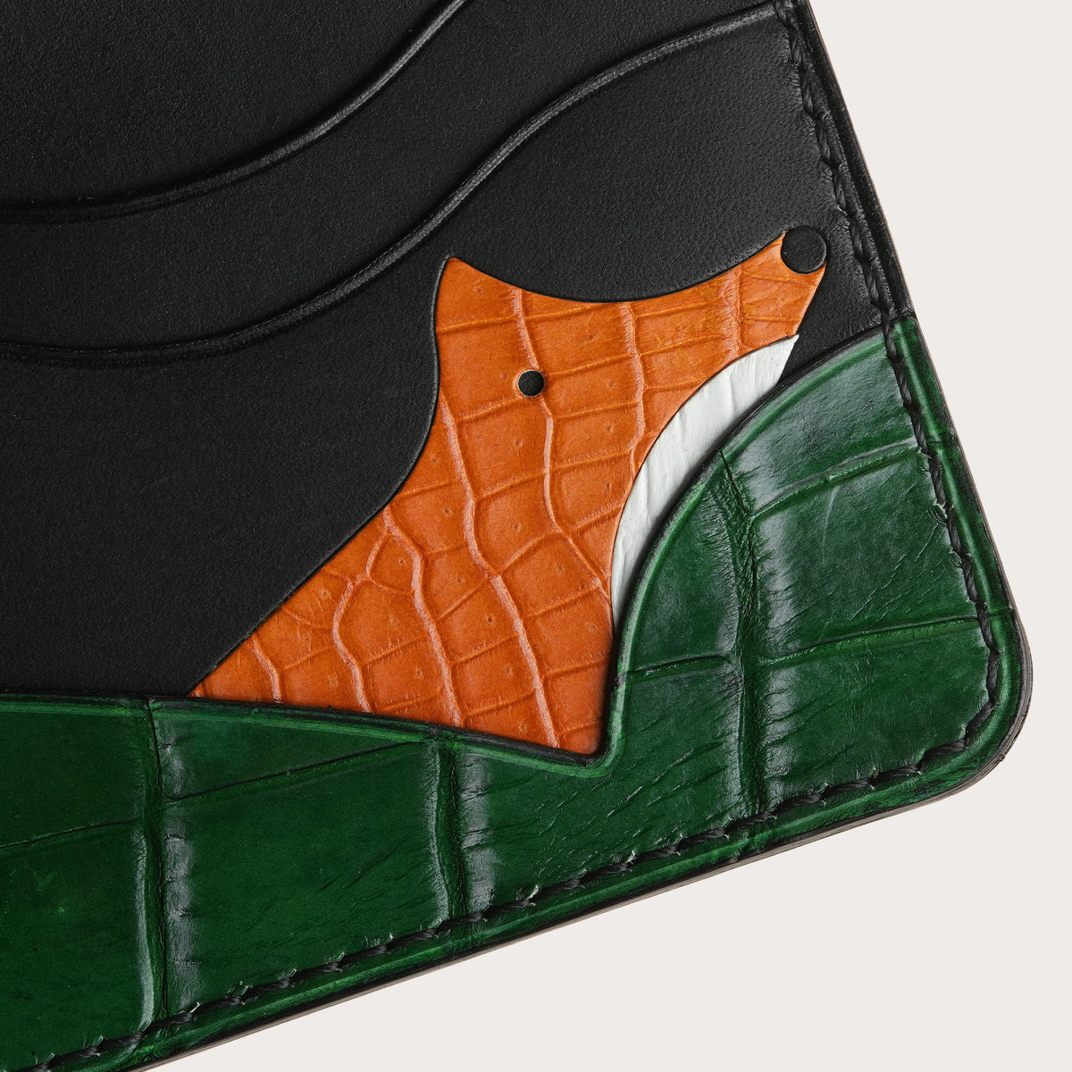 Black Lizard mix Alligator Leather Bifold Wallet - Fox Design