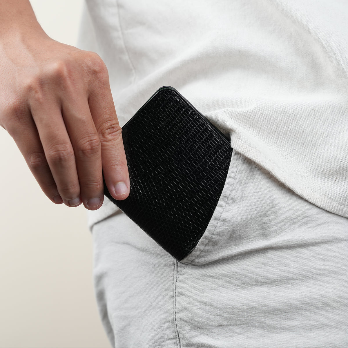 Black Lizard mix Alligator Leather Bifold Wallet - Fox Design