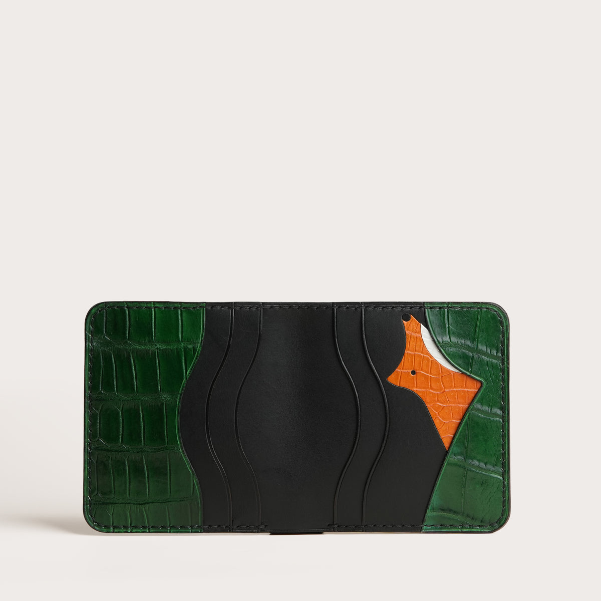 Black Lizard mix Alligator Leather Bifold Wallet - Fox Design
