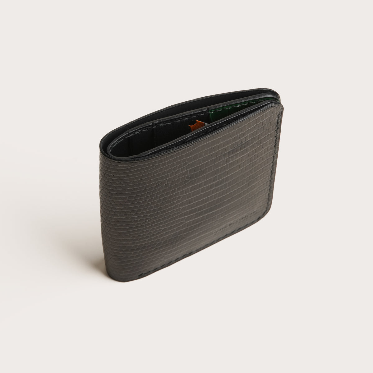 Black Lizard mix Alligator Leather Bifold Wallet - Fox Design
