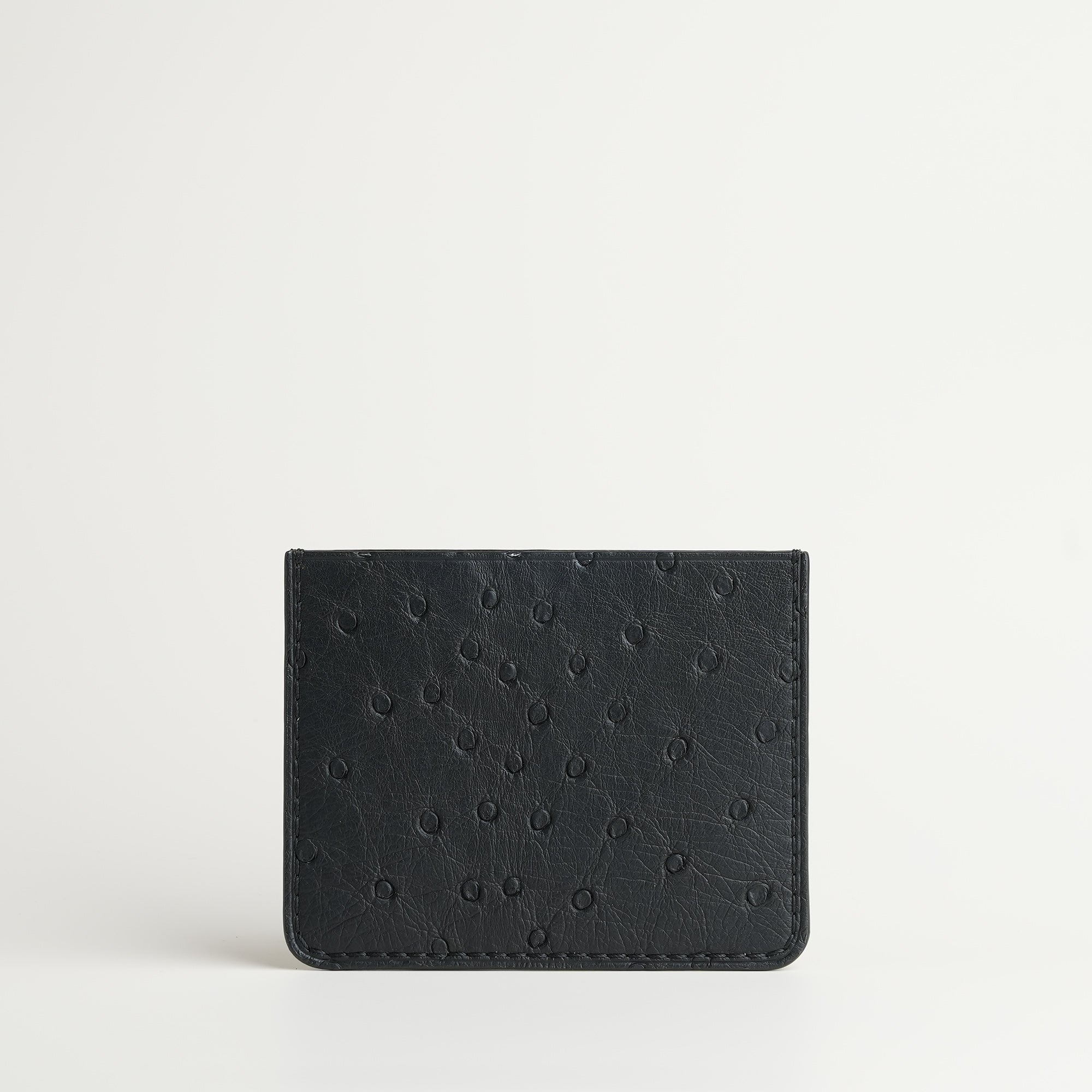 Black Ostrich Leather Card Holder