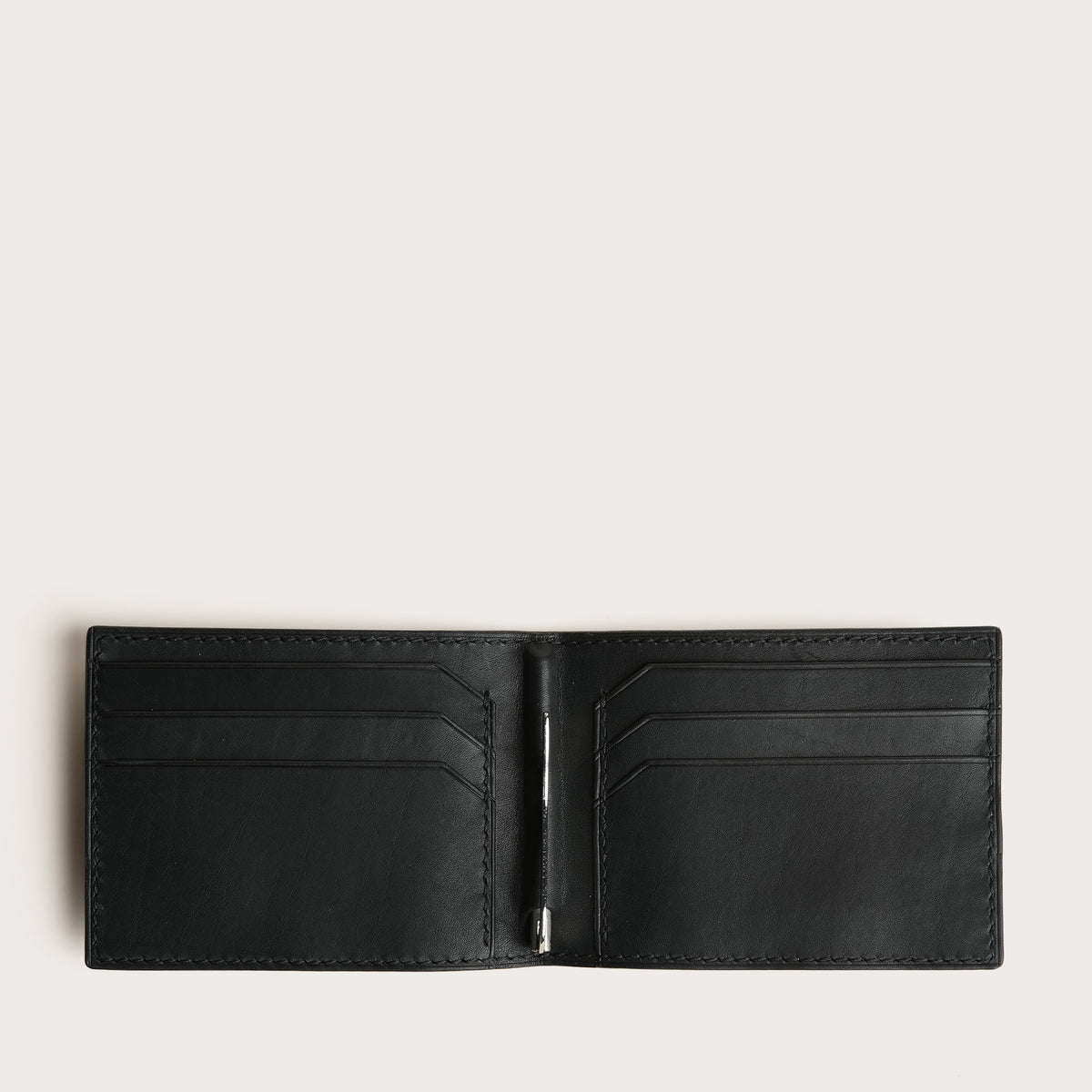 Black Smooth Calf Leather Bifold Money Clip - Stingray Trim
