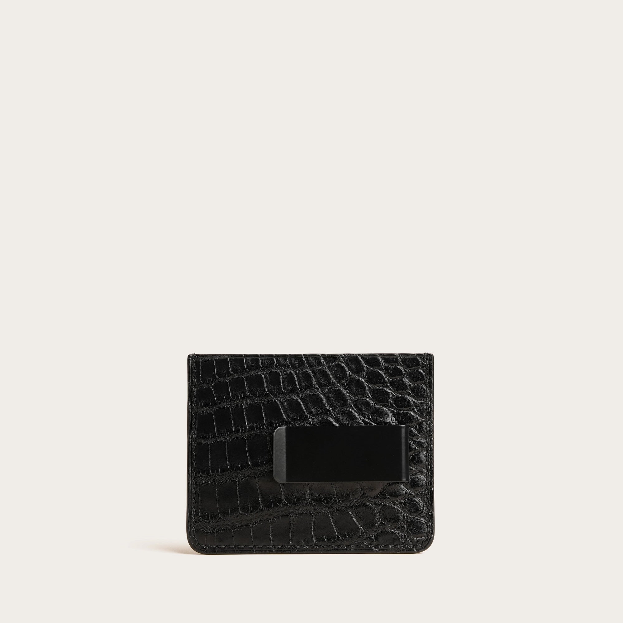 Black Alligator Leather Money Card Clip