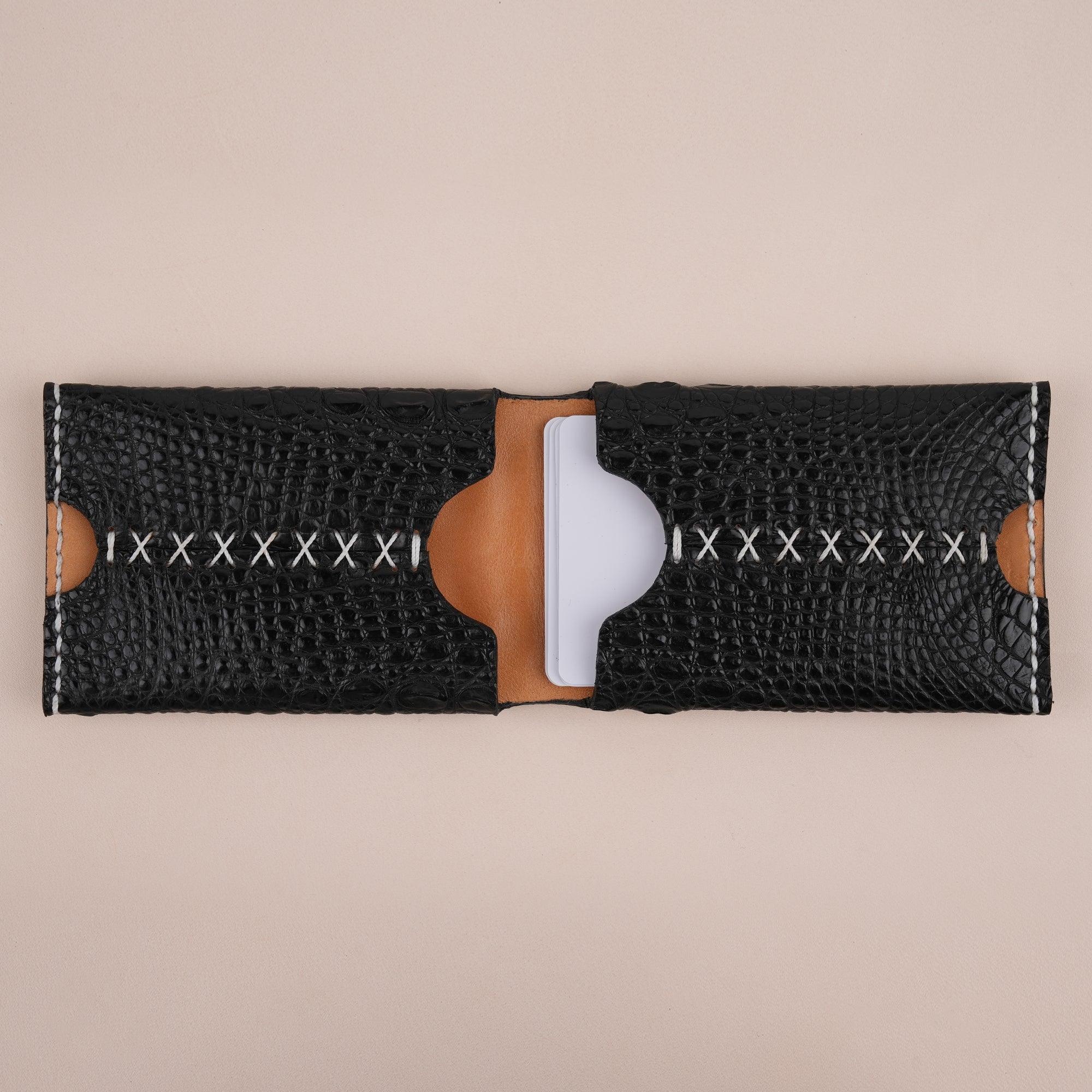 Black Double Hornback Alligator Bifold Card Holder Wallet - WildandKing