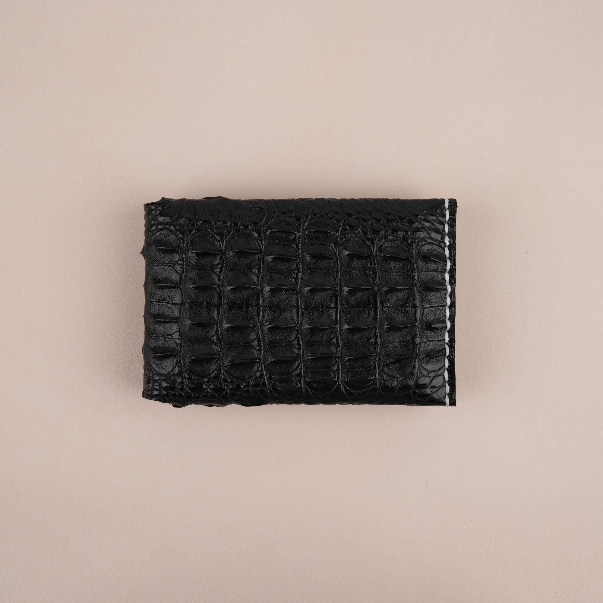 Black Double Hornback Alligator Bifold Card Holder Wallet - WildandKing