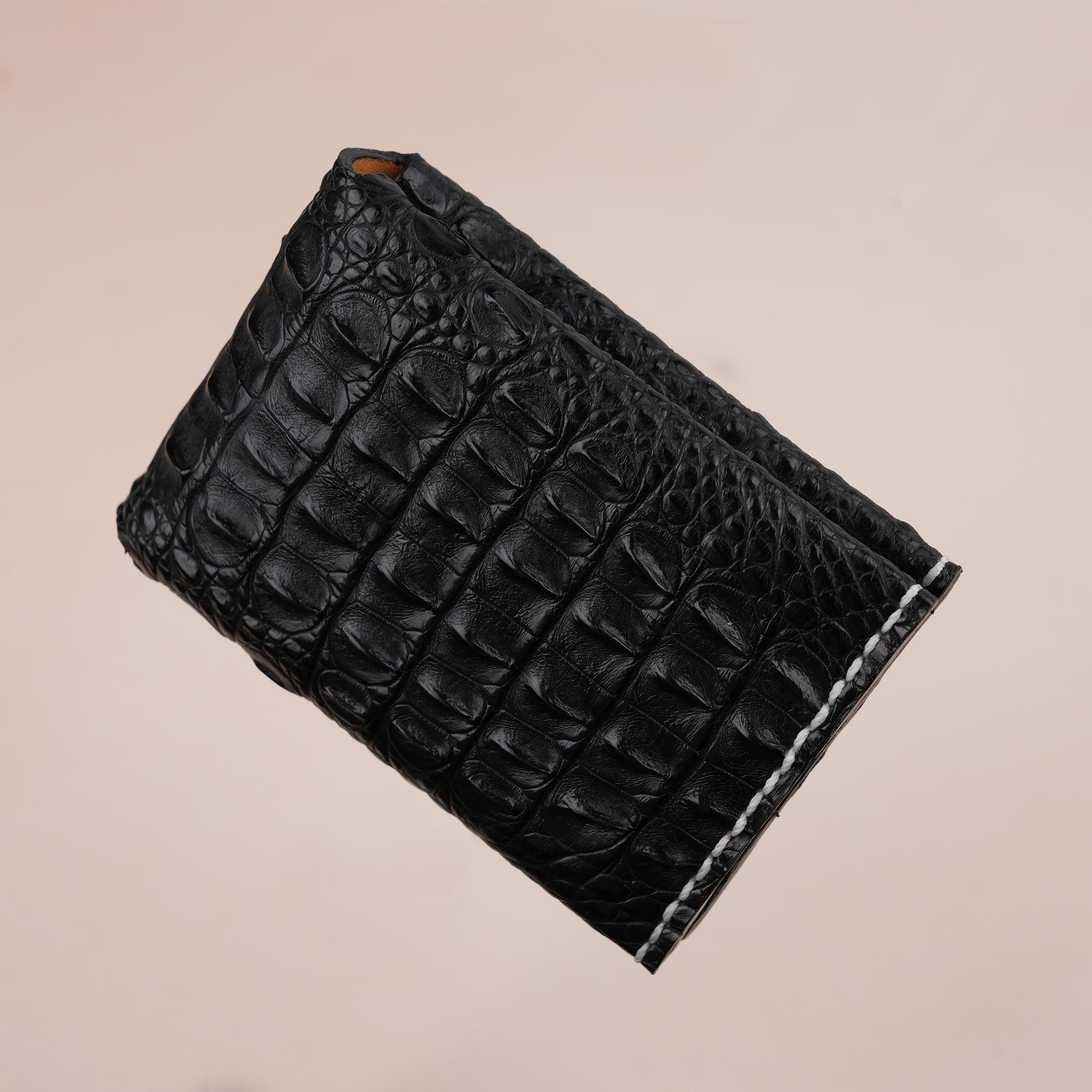 Black Double Hornback Alligator Bifold Card Holder Wallet - WildandKing