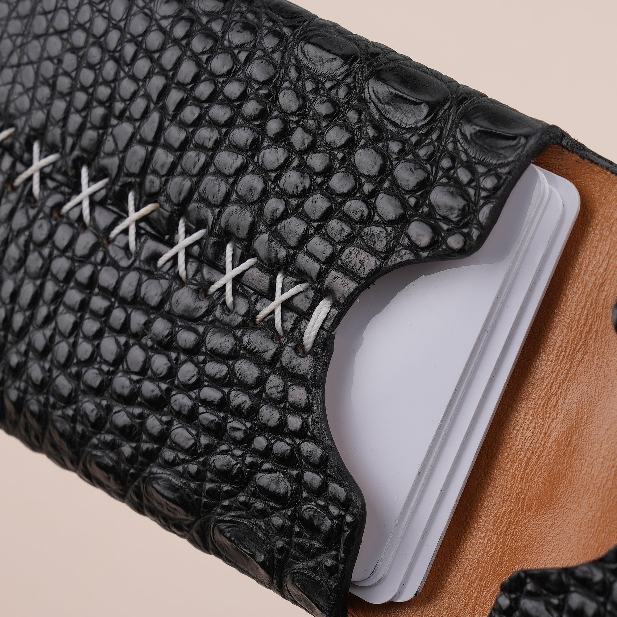 Black Double Hornback Alligator Bifold Card Holder Wallet - WildandKing