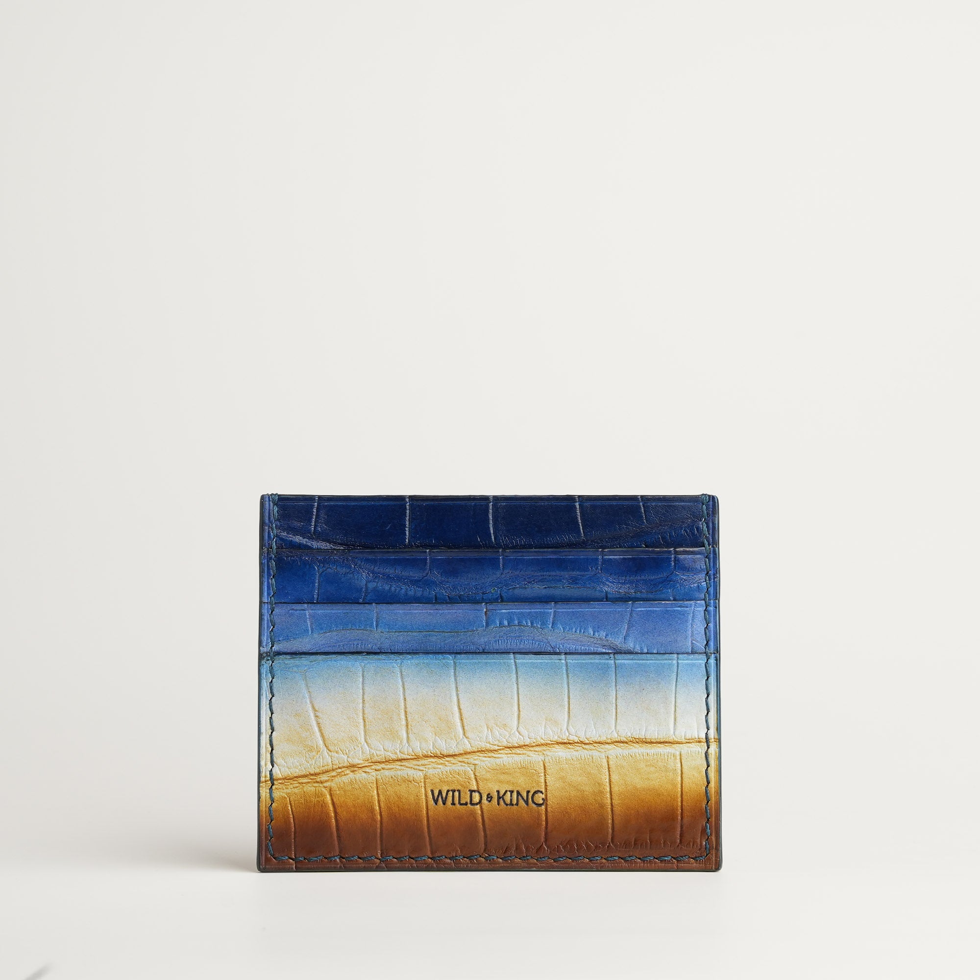 Blue Alligator Leather Card Holder - Dusk Patina