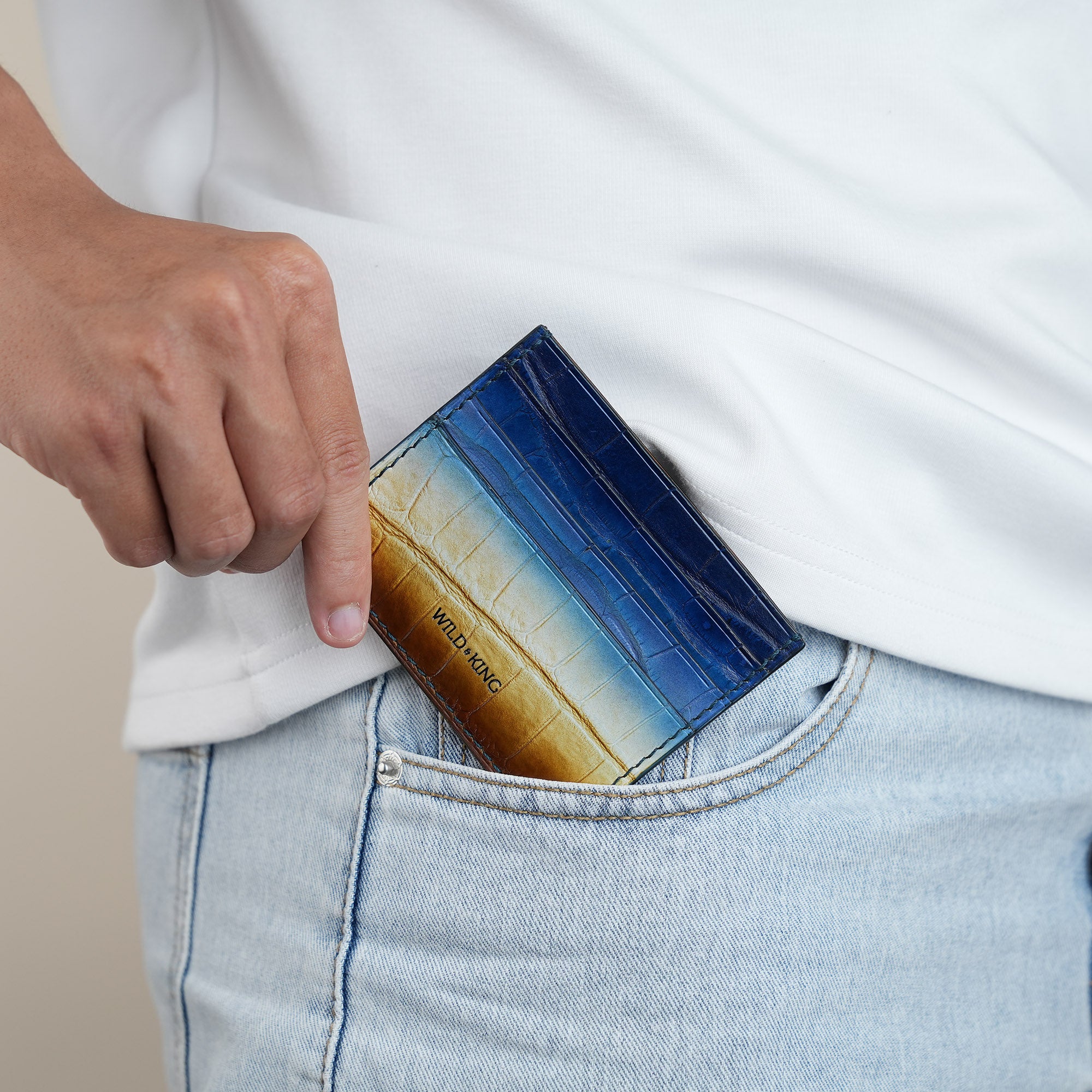 Blue Alligator Leather Card Holder - Dusk Patina