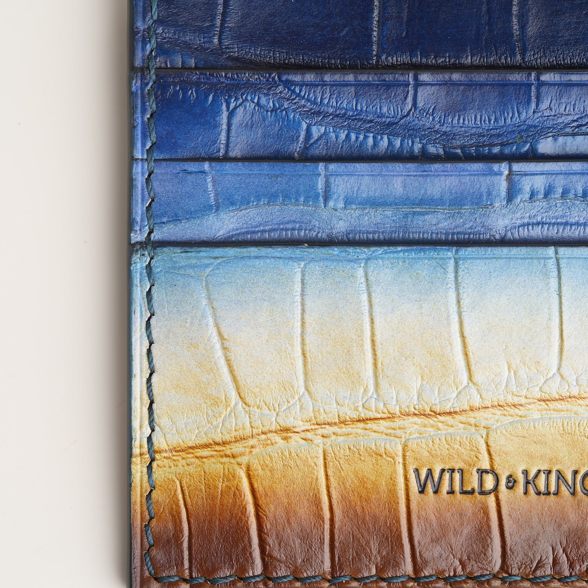Blue Alligator Leather Card Holder - Dusk Patina