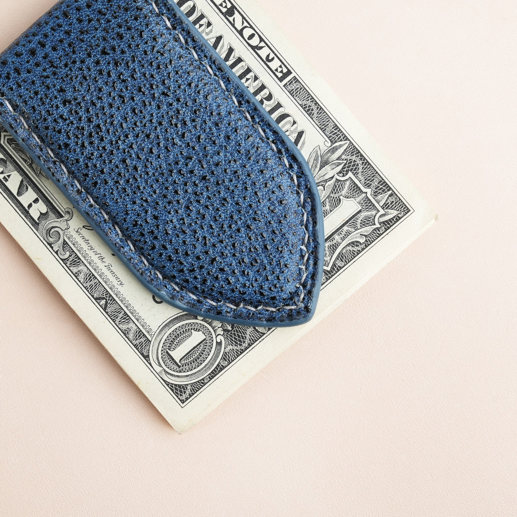 Blue Black Diamond Leather Money Clip - Pointed Shape