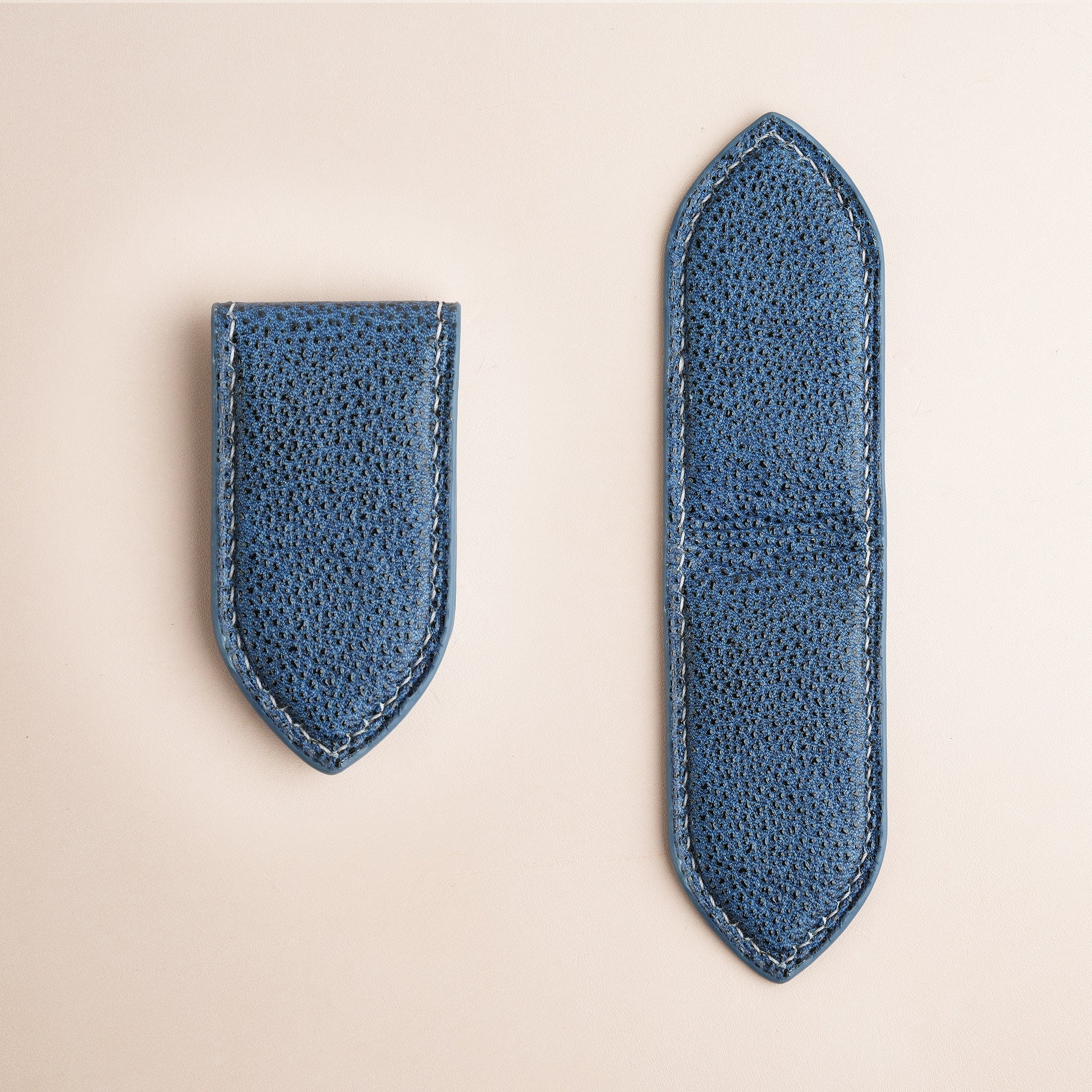 Blue Black Diamond Leather Money Clip - Pointed Shape