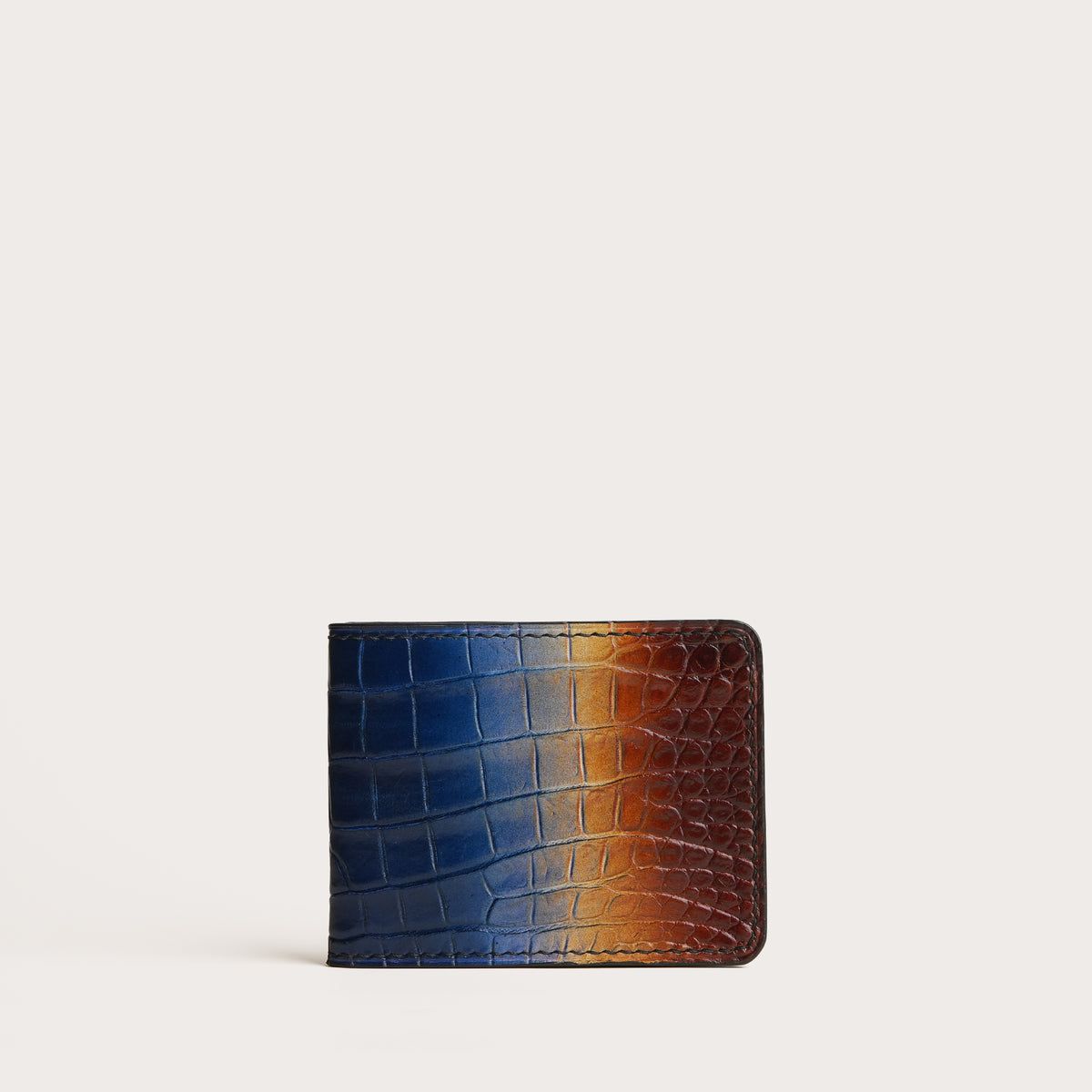 Blue Crocodile Leather Bifold Money Clip - Dusk Patina