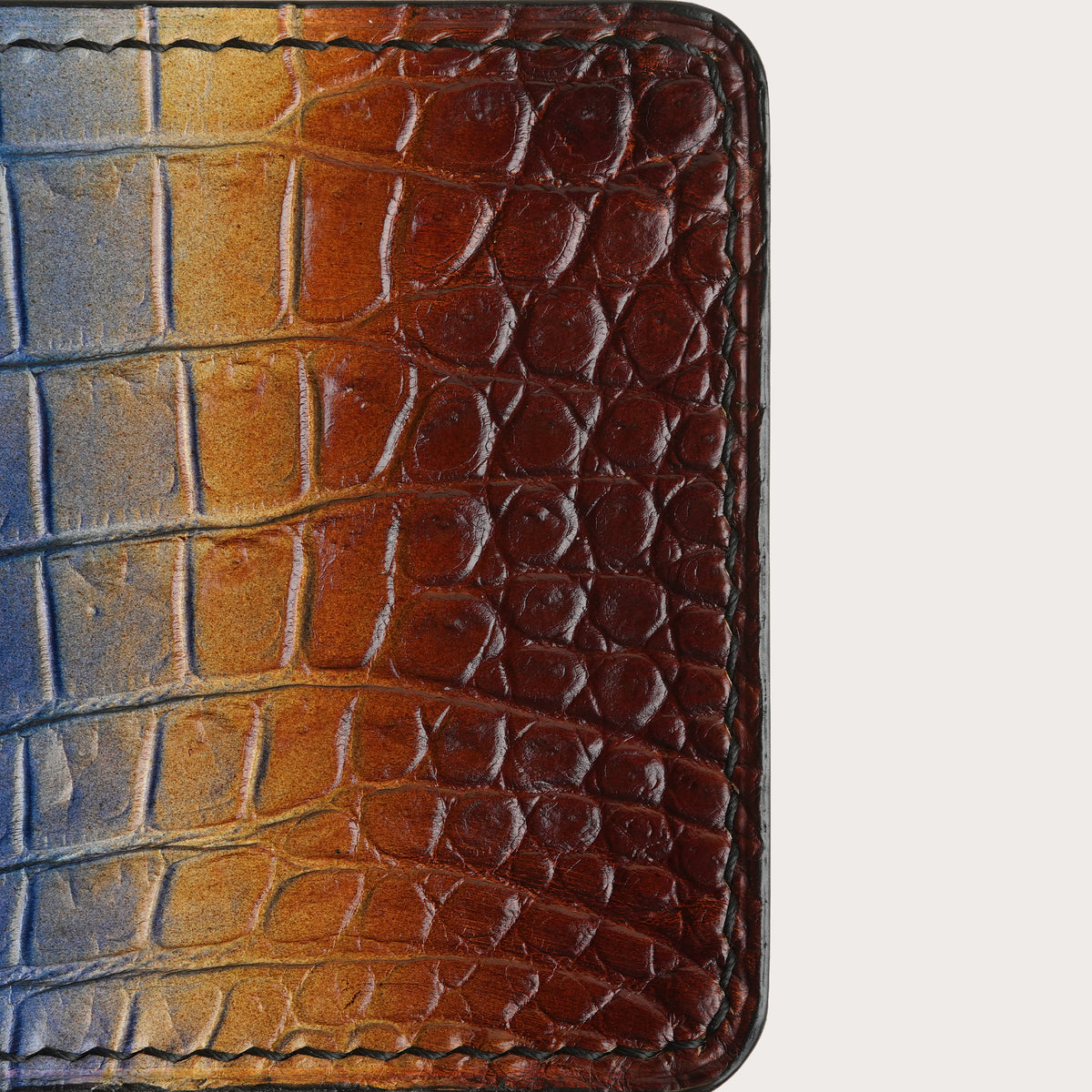 Blue Crocodile Leather Bifold Money Clip - Dusk Patina