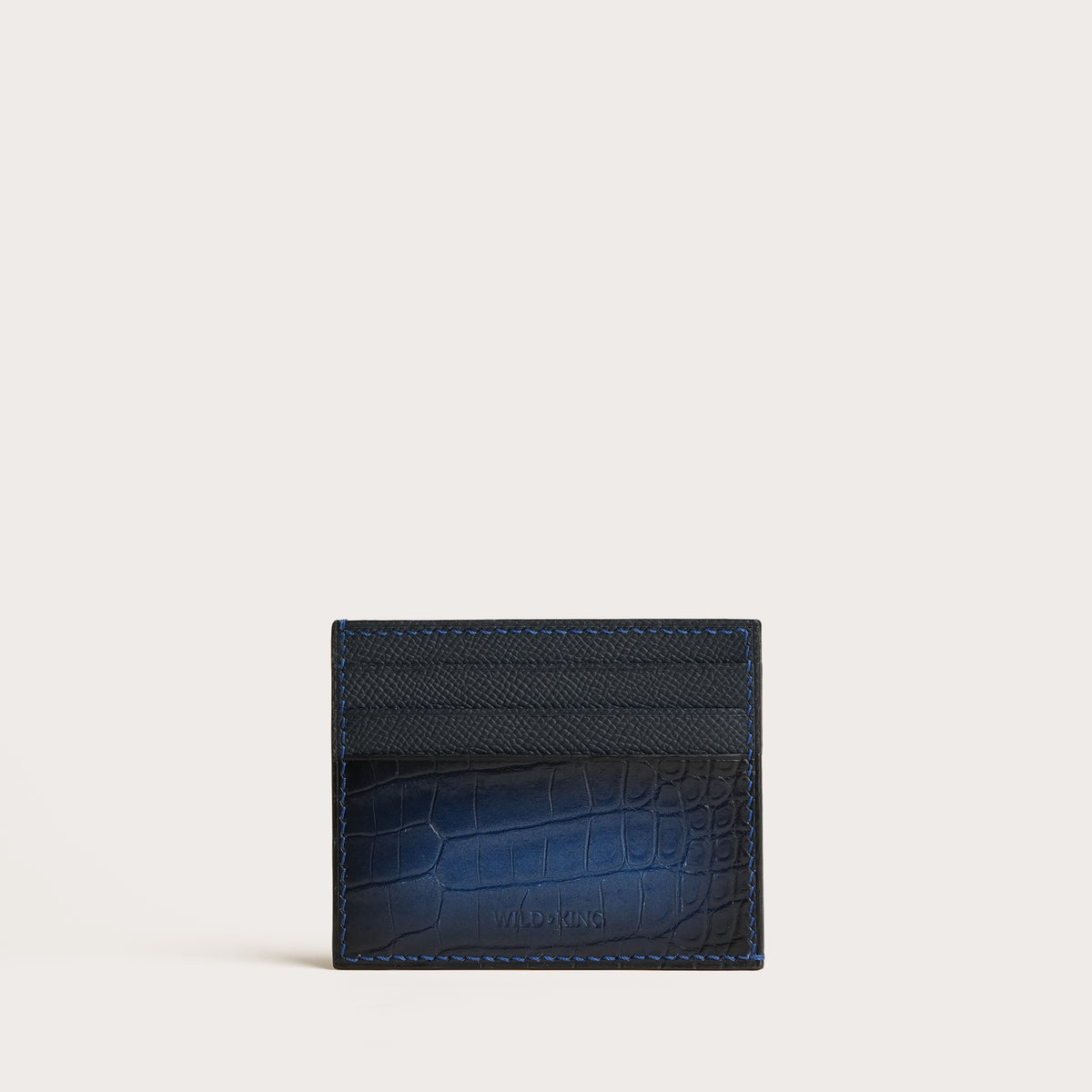 Blue Crocodile Leather Open Side Card Holder - Patina Finish