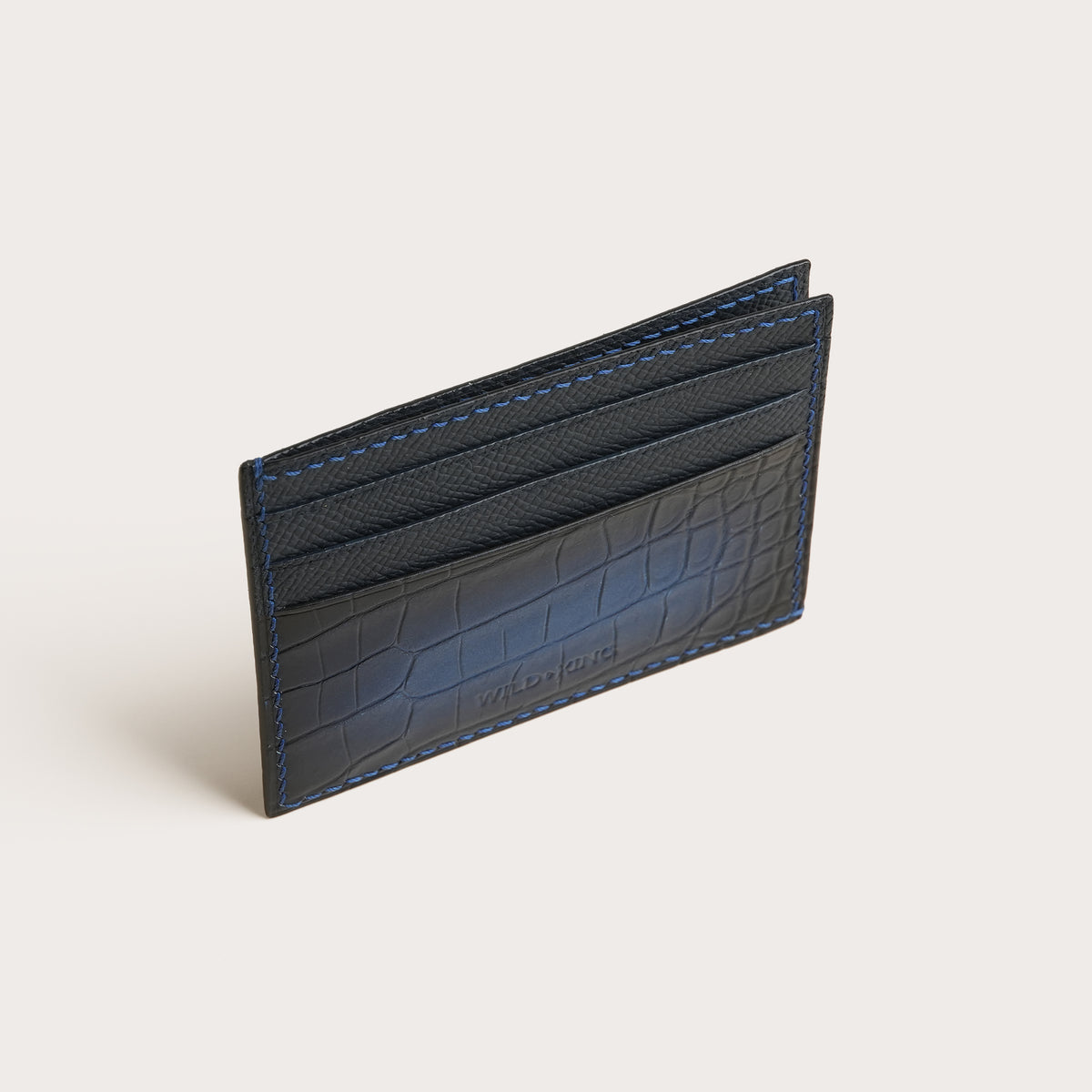 Blue Crocodile Leather Open Side Card Holder - Patina Finish