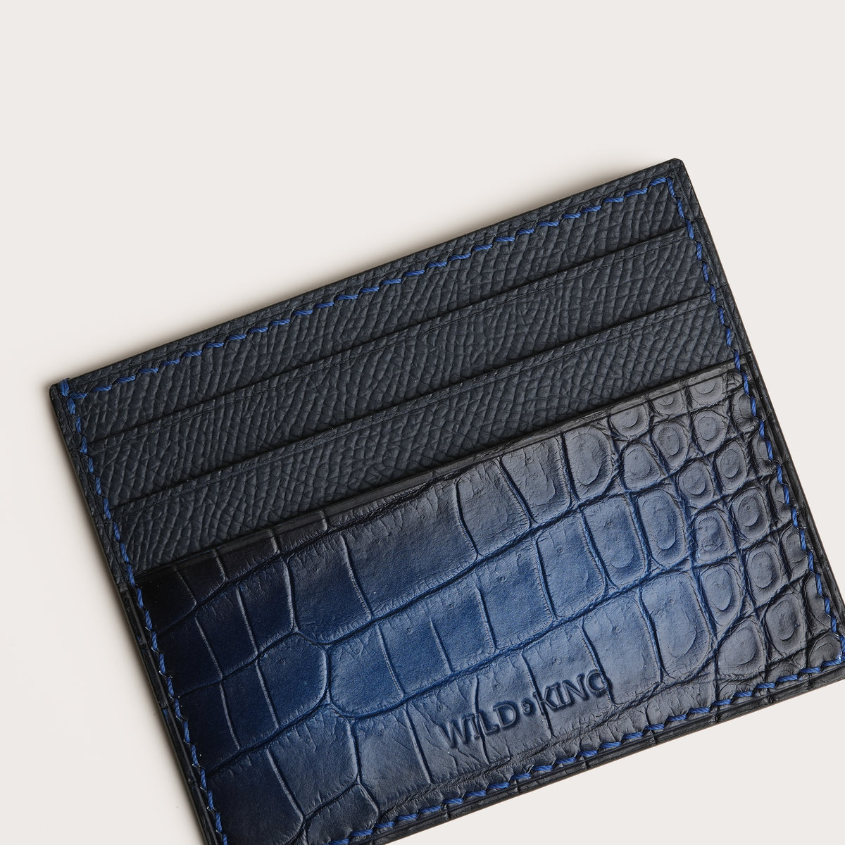 Blue Crocodile Leather Open Side Card Holder - Patina Finish