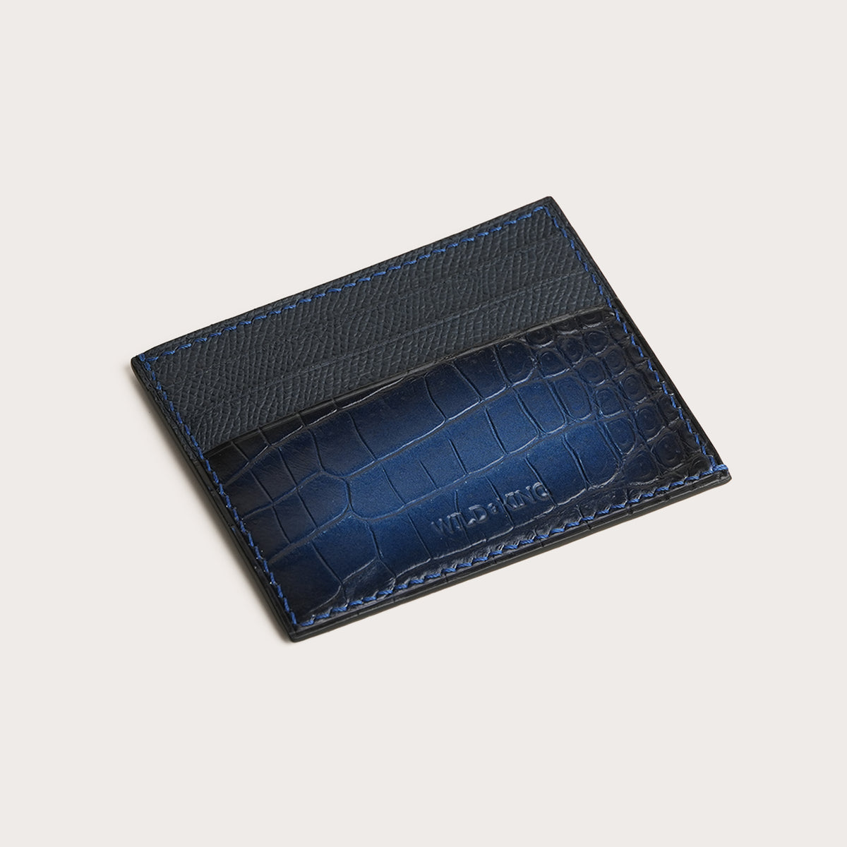 Blue Crocodile Leather Open Side Card Holder - Patina Finish
