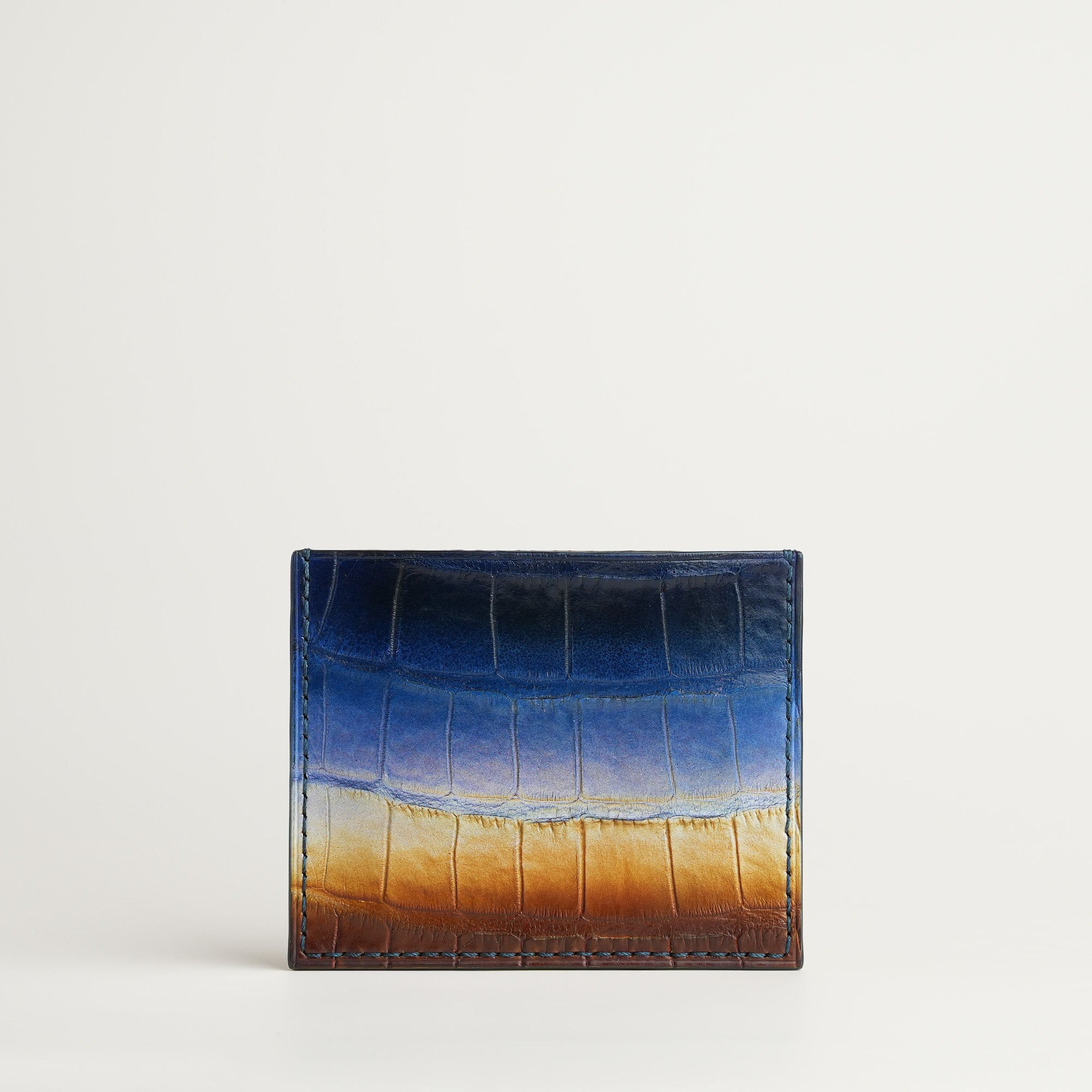 Blue Alligator Leather Card Holder - Dusk Patina