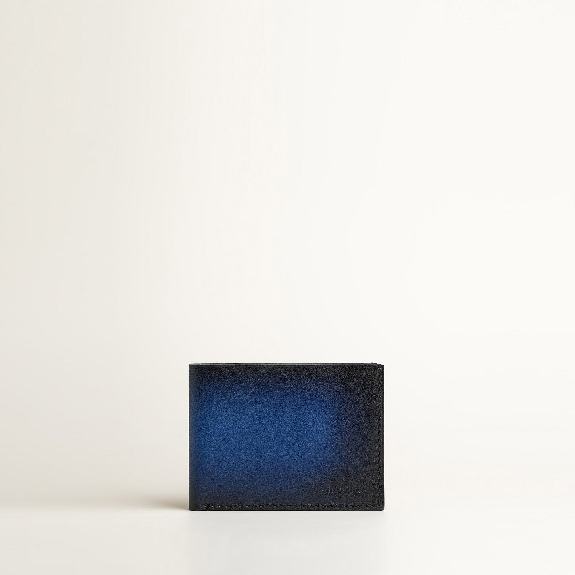 Blue Leather Wing Bifold Wallet - Fox Design - Patina Finish