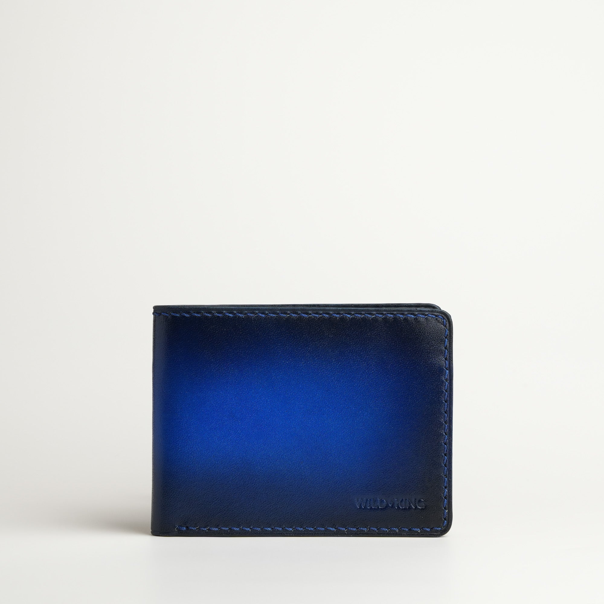 Blue Leather Wing Bifold Wallet - Patina Finish