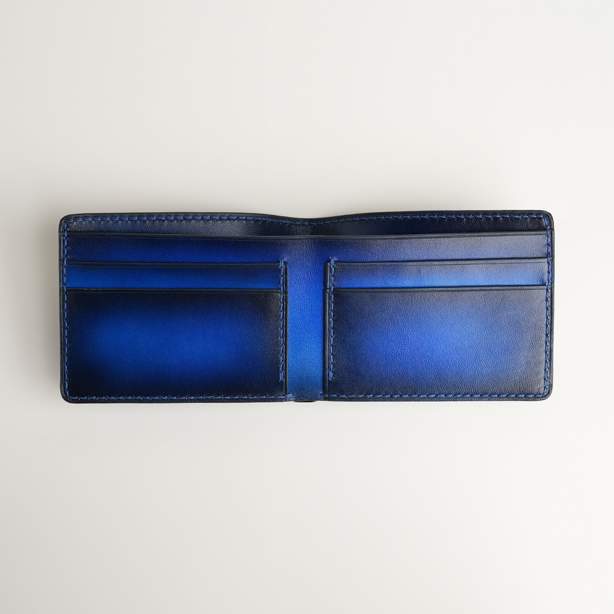 Blue Leather Wing Bifold Wallet - Patina Finish