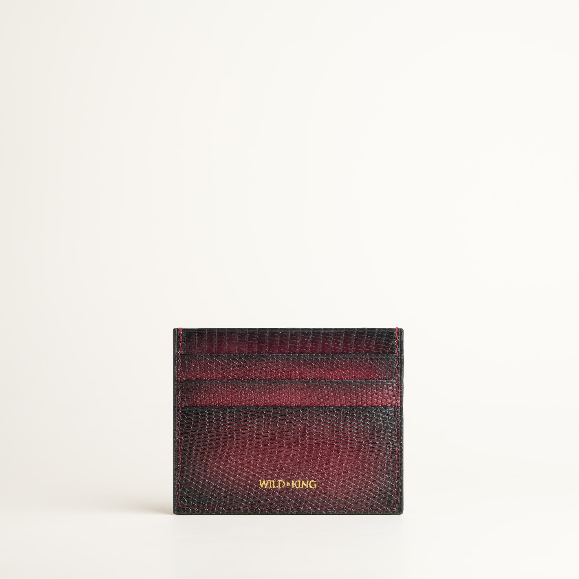 Bordeaux Lizard Leather Card Holder - Patina Finish